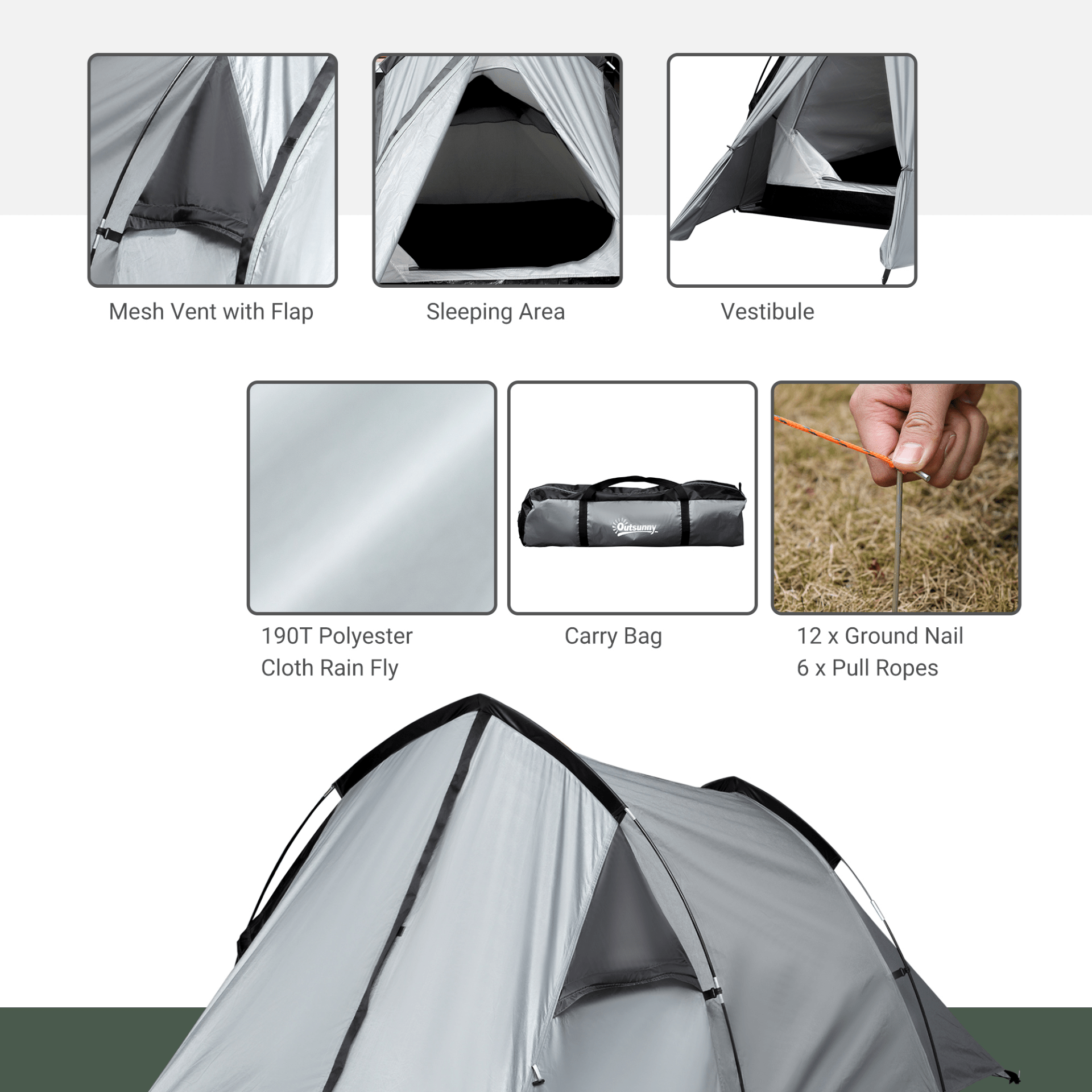 Outsunny 1-2 Man Camping Tunnel Tent 2 Man Tent Cosy Camping Co.   