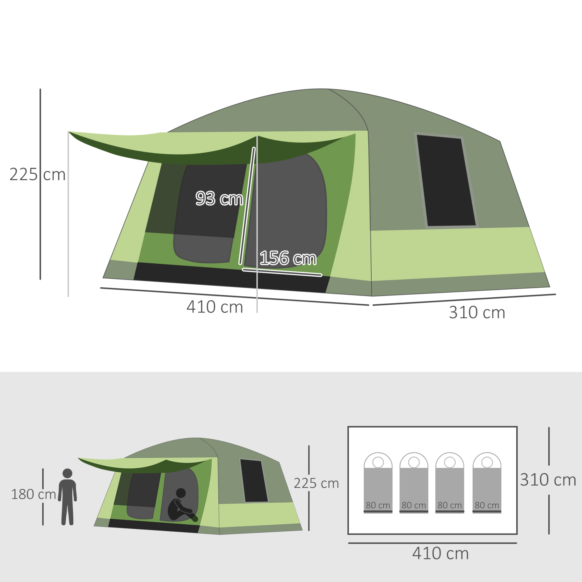 Outsunny Two Room Dome Tent w/ Porch for 4-8 Man | Camping Backpacking Shelter 8 Man Tent Cosy Camping Co.   