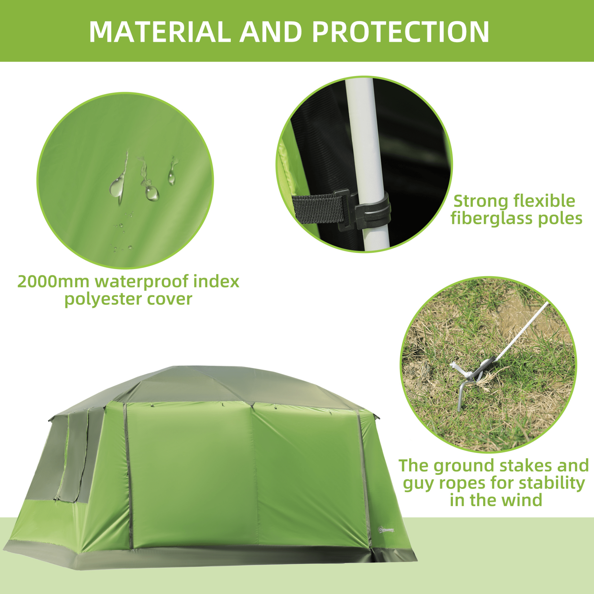 Outsunny Two Room Dome Tent w/ Porch for 4-8 Man | Camping Backpacking Shelter 8 Man Tent Cosy Camping Co.   