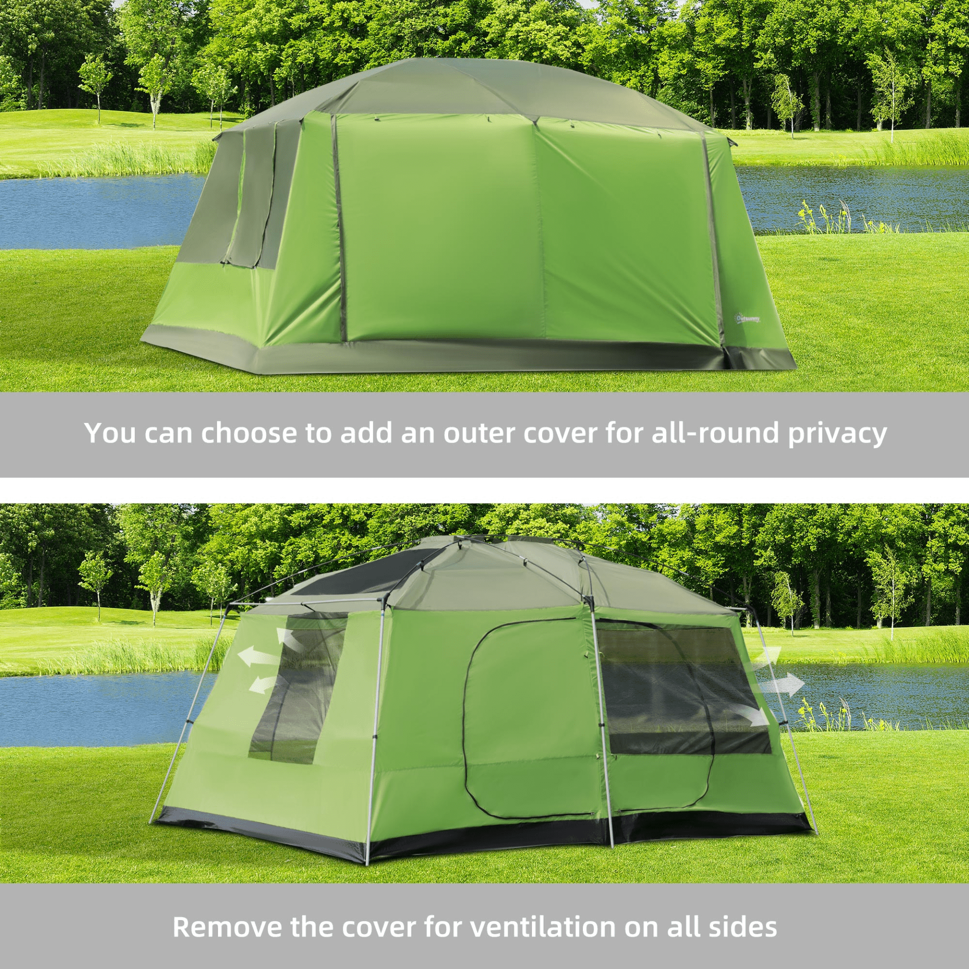 Outsunny Two Room Dome Tent w/ Porch for 4-8 Man | Camping Backpacking Shelter 8 Man Tent Cosy Camping Co.   