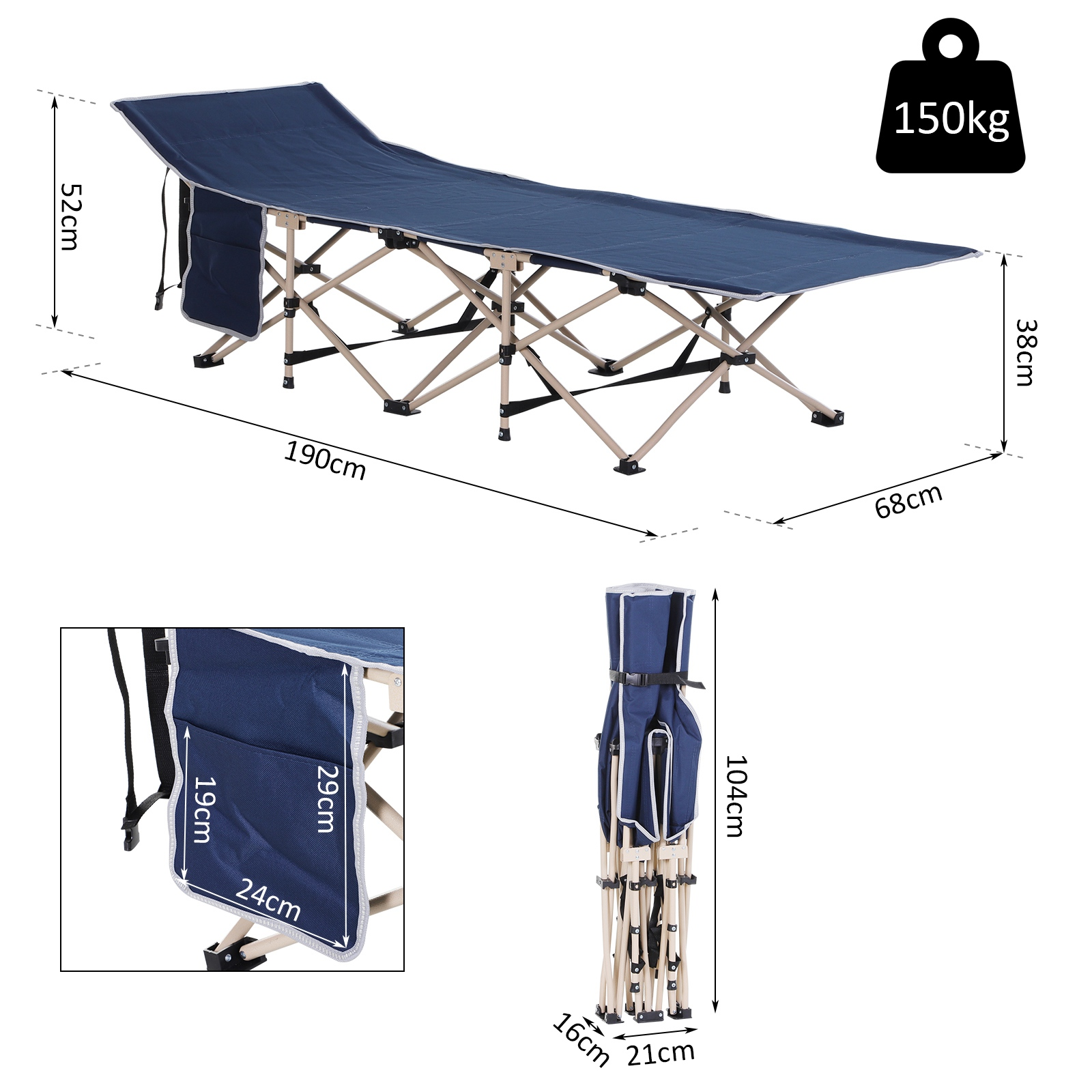 Outsunny Single Person Camping Bed Folding Cot - Portable and Durable Sleeping Mats and Airbeds Cosy Camping Co.   