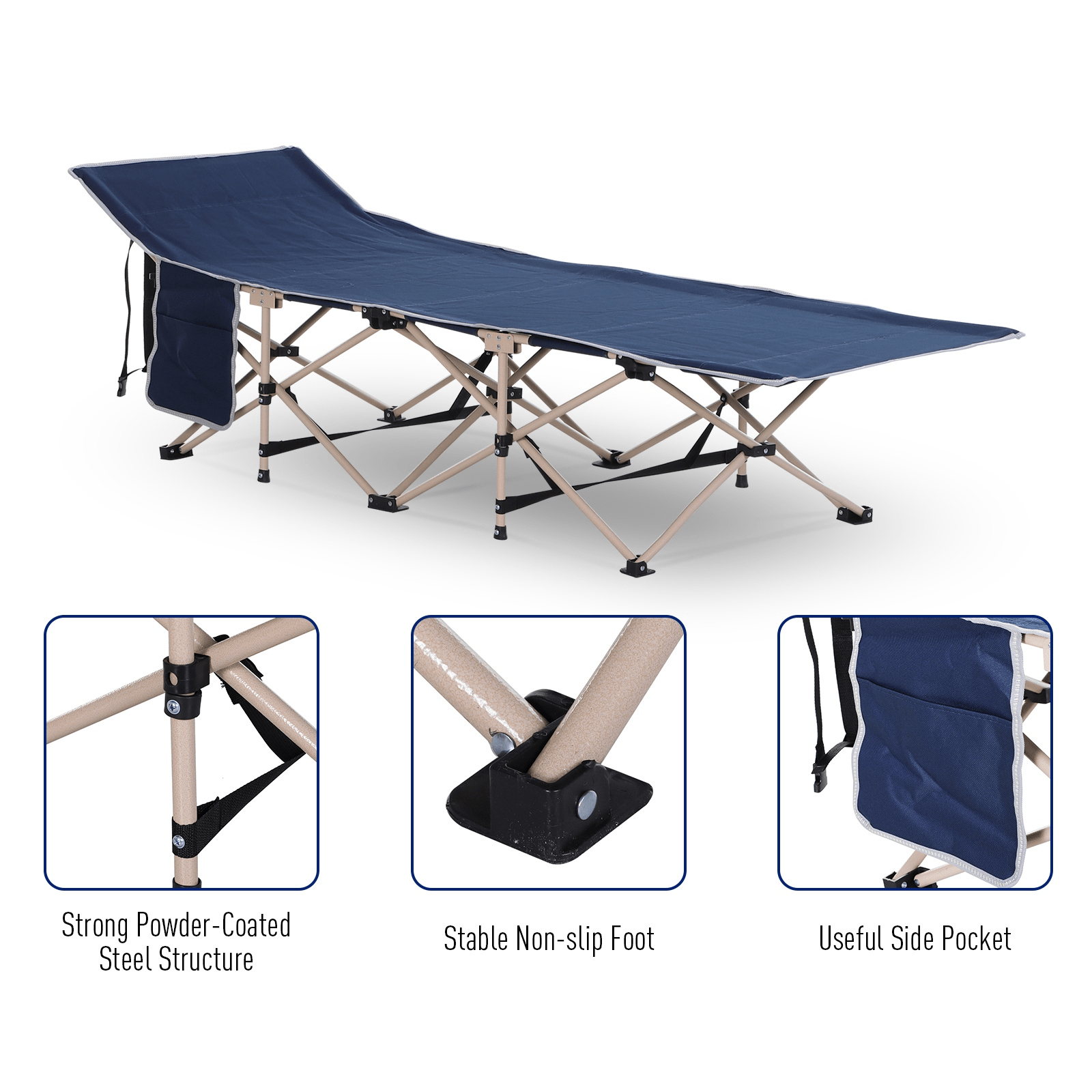 Outsunny Single Person Camping Bed Folding Cot - Portable and Durable Sleeping Mats and Airbeds Cosy Camping Co.   