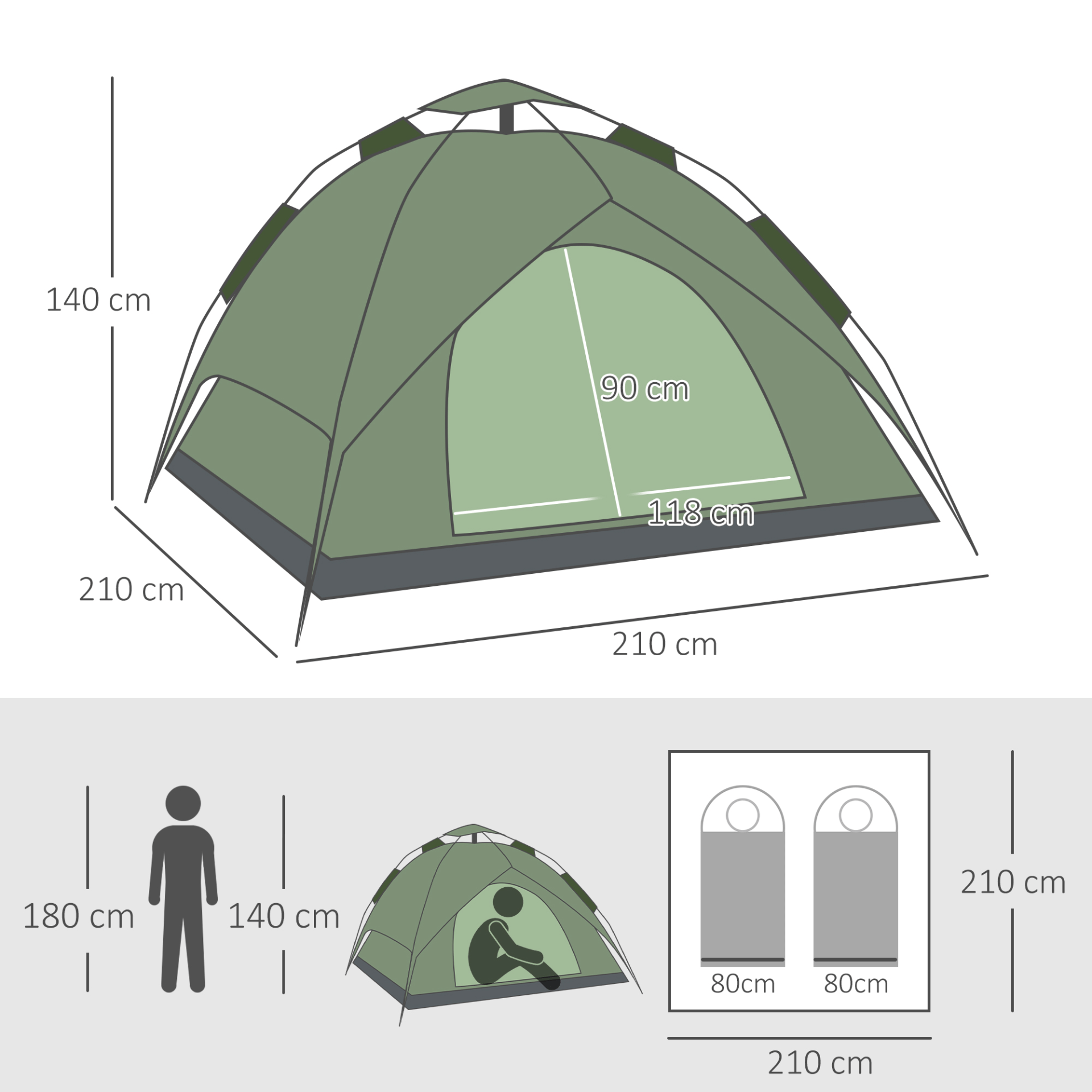 Outsunny 2 Person Pop Up Tent 2 Man Tent Cosy Camping Co.   