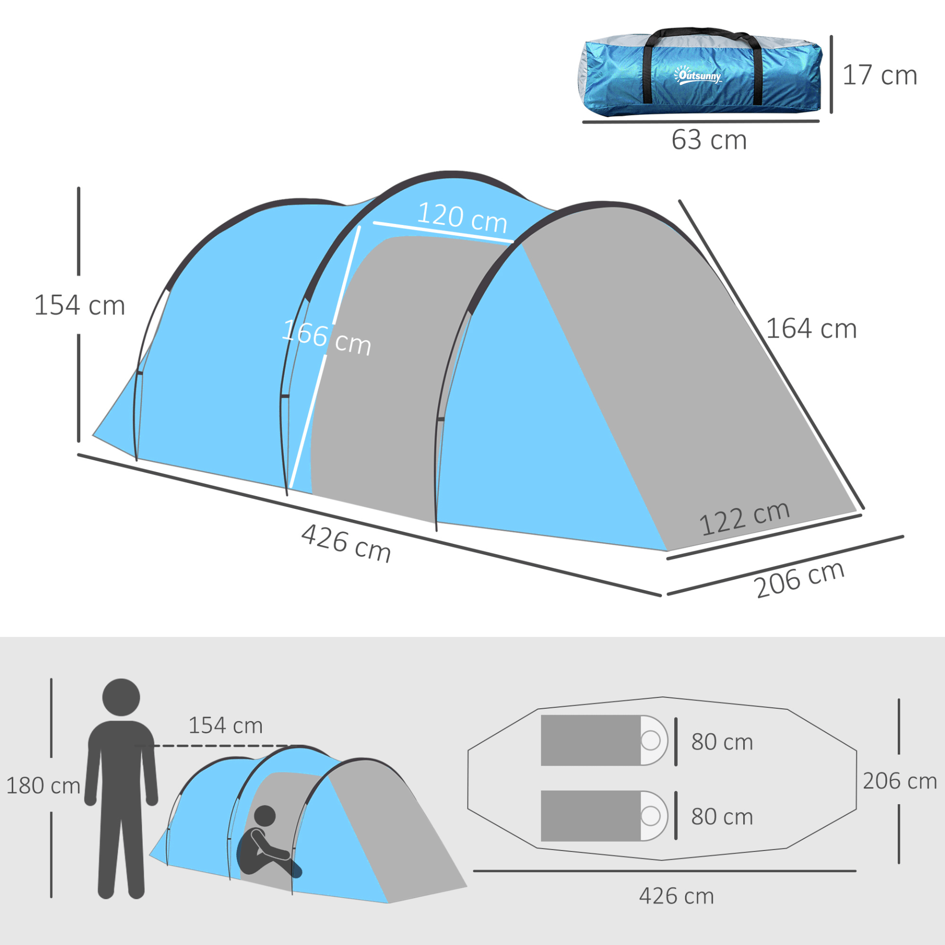 Outsunny 2-3 Person Tunnel Tent 3 Man Tent Cosy Camping Co.   