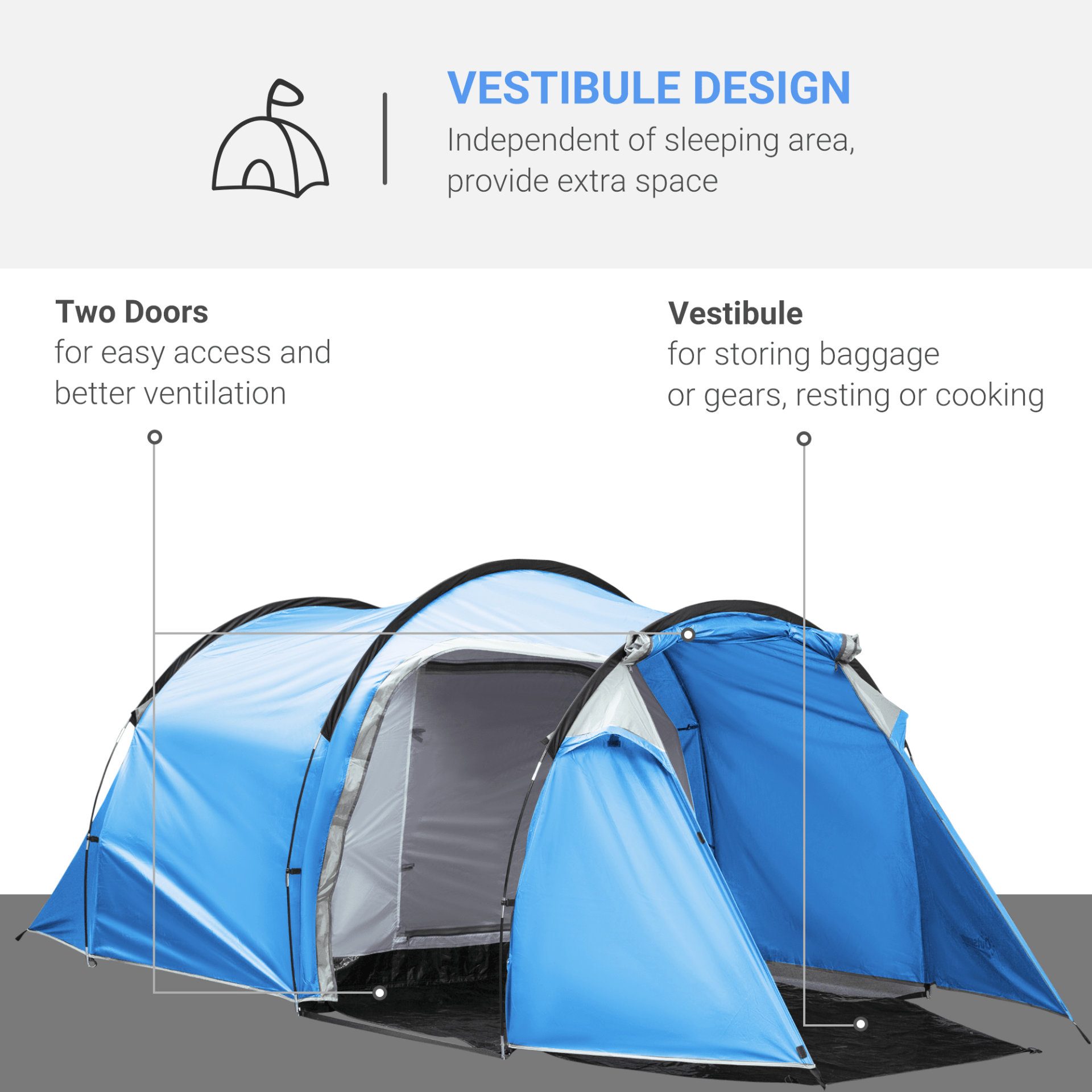 Outsunny 2-3 Person Tunnel Tent 3 Man Tent Cosy Camping Co.   