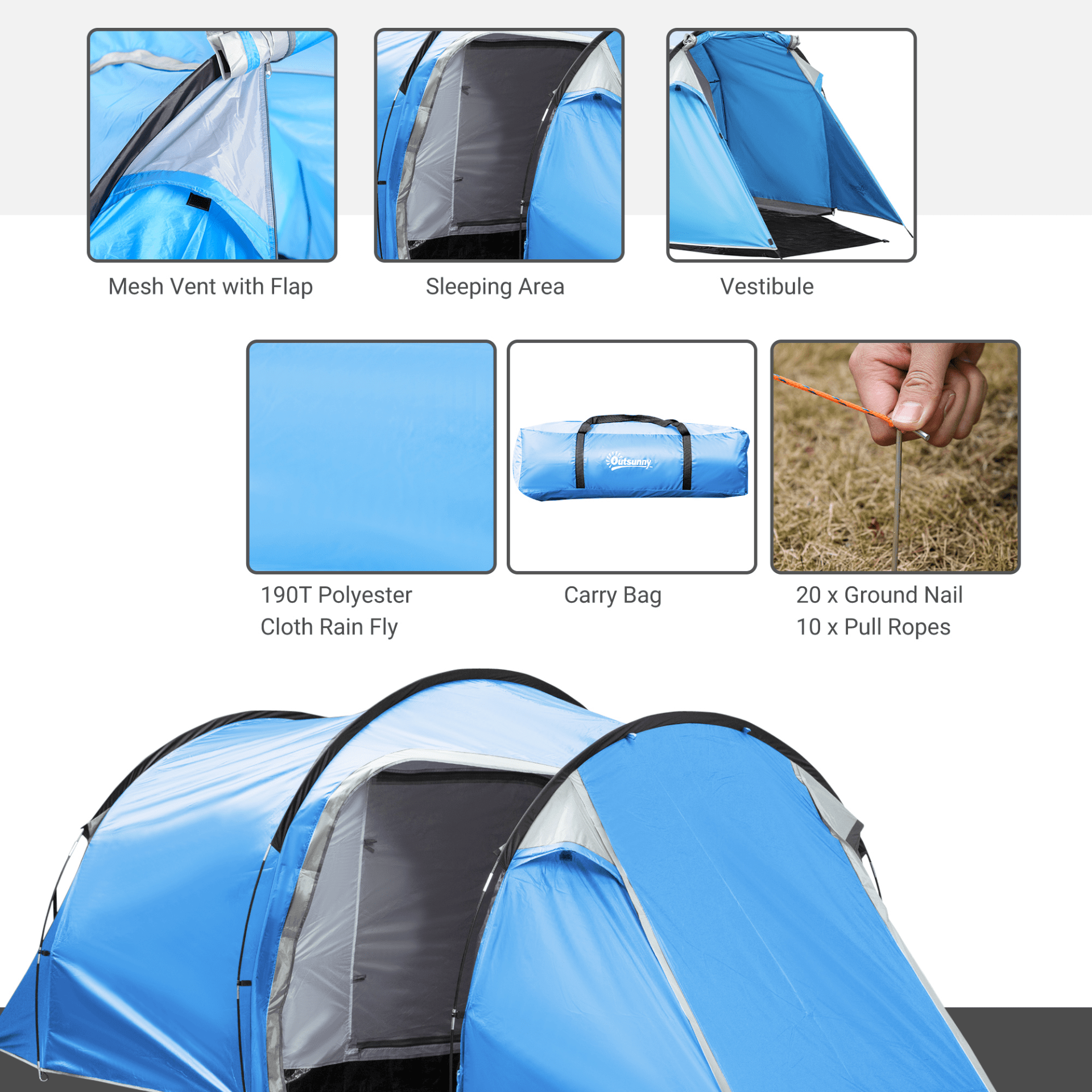 Outsunny 2-3 Person Tunnel Tent 3 Man Tent Cosy Camping Co.   