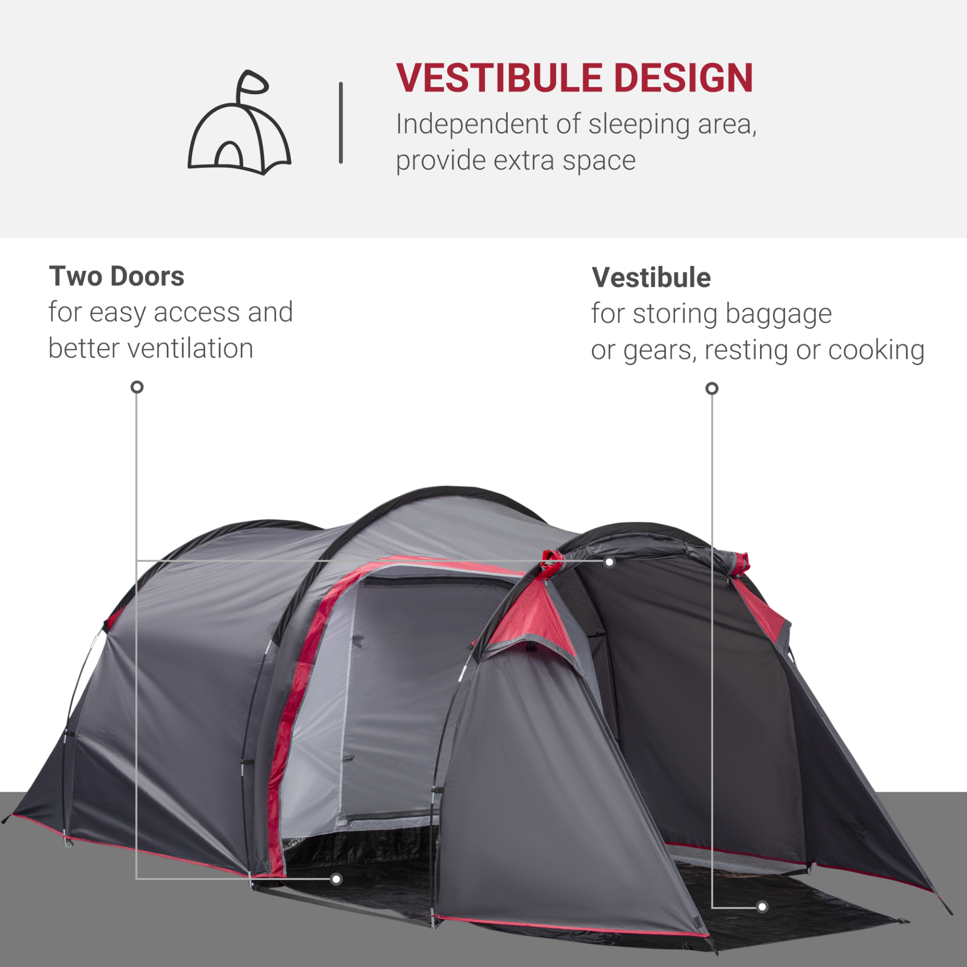 Outsunny 2-3 Man Tunnel Tent 3 Man Tent Cosy Camping Co.   