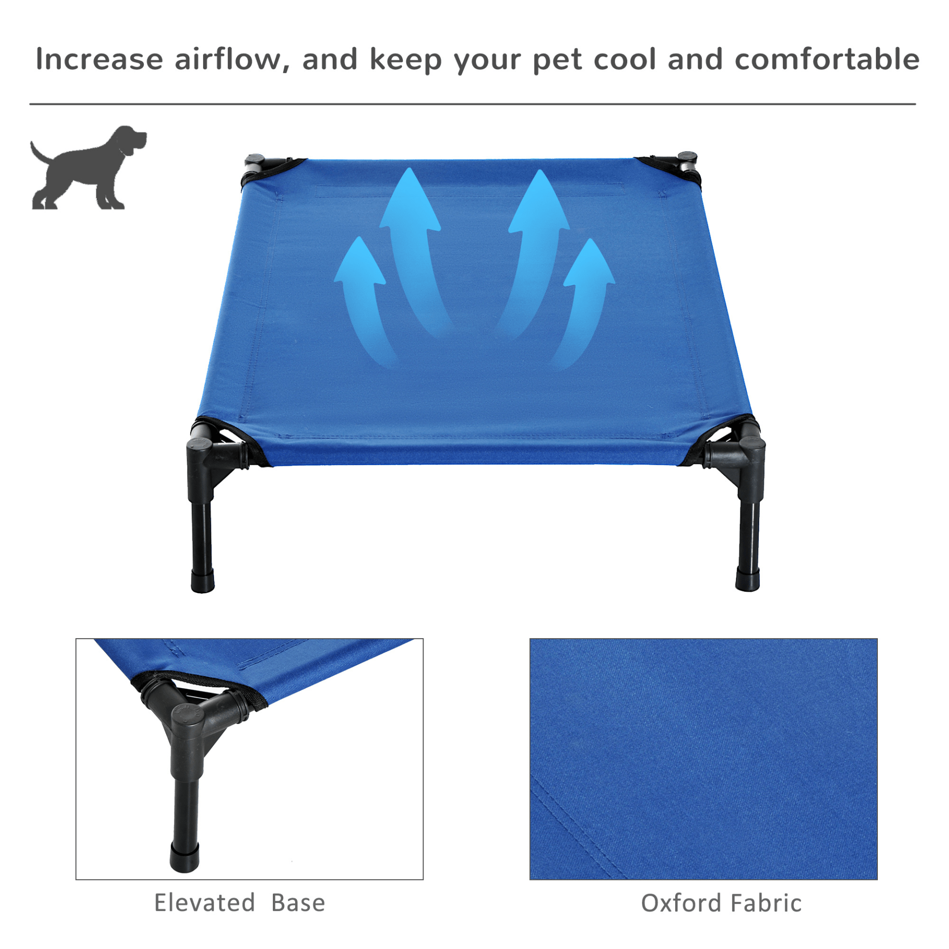 PawHut Raised Dog Bed Cat Elevated Lifted Portable Camping w/ Metal Frame Blue (Medium) Camping Dog Bed Cosy Camping Co.   