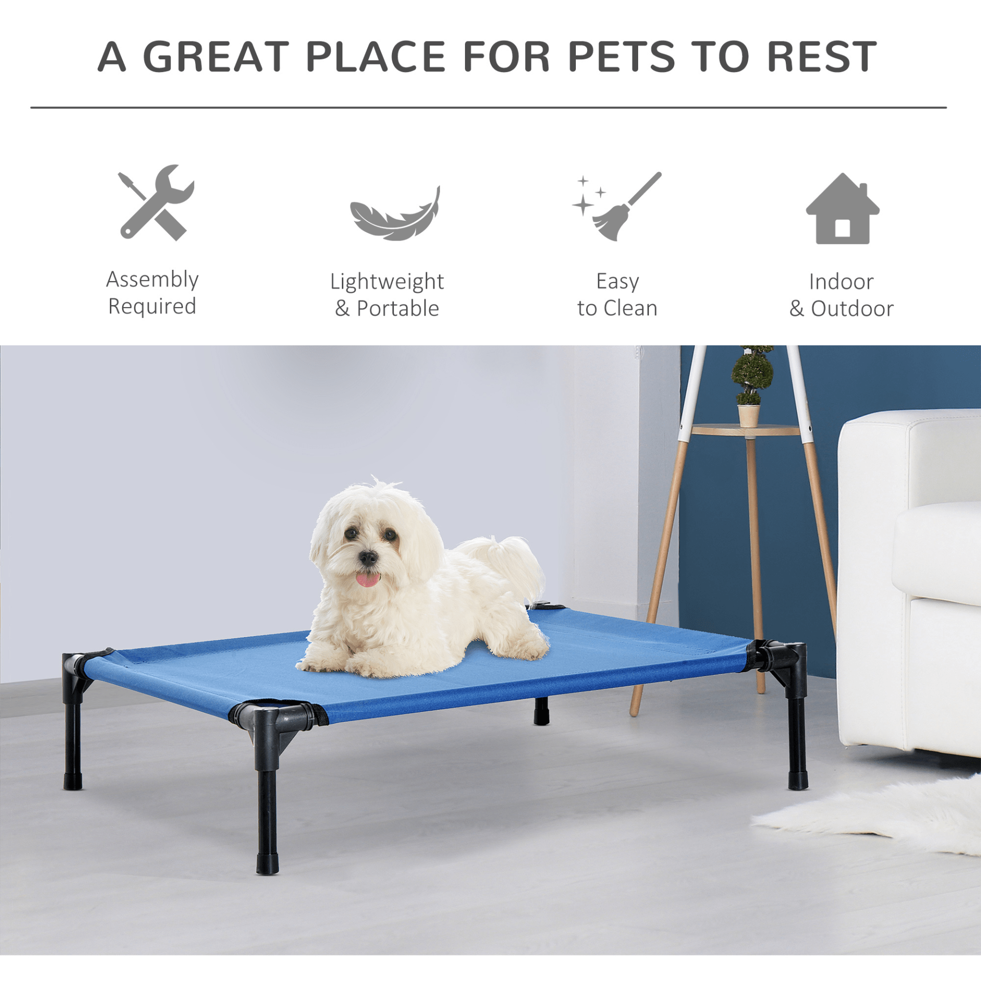 PawHut Raised Dog Bed Cat Elevated Lifted Portable Camping w/ Metal Frame Blue (Medium) Camping Dog Bed Cosy Camping Co.   