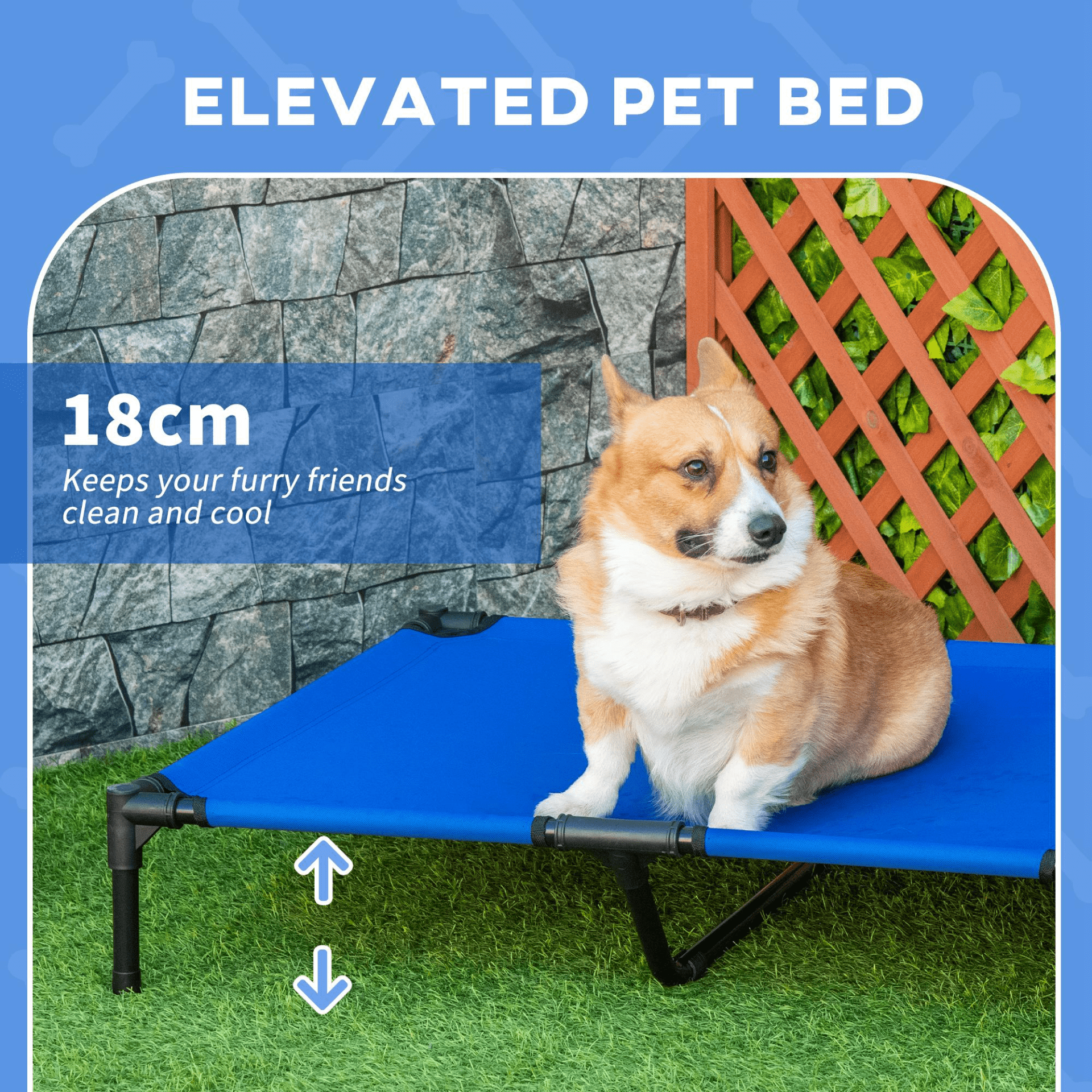 PawHut Raised Dog Bed Cat Elevated Lifted Portable Camping w/ Metal Frame Blue (Large) Camping Dog Bed Cosy Camping Co.   