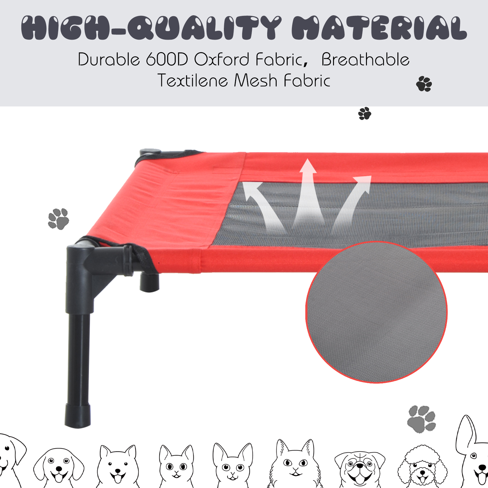PawHut Raised Dog Bed Cat Elevated Lifted Portable Camping w/ Metal Frame Black and Red (Small) Sleeping Mats and Airbeds Cosy Camping Co.   
