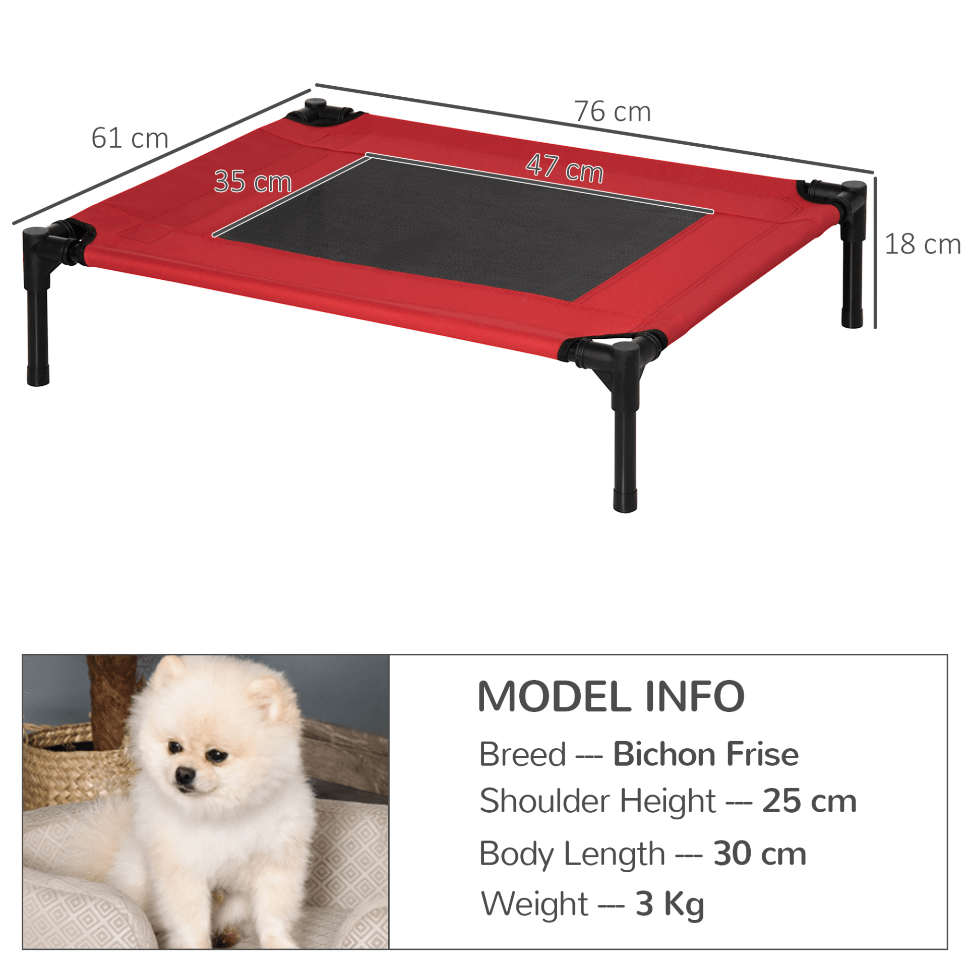 PawHut Raised Dog Bed Cat Elevated Lifted Portable Camping w/ Metal Frame Black and Red (Medium) - Comfortable and Convenient Bed for Your Pet Sleeping Mats and Airbeds Cosy Camping Co.   