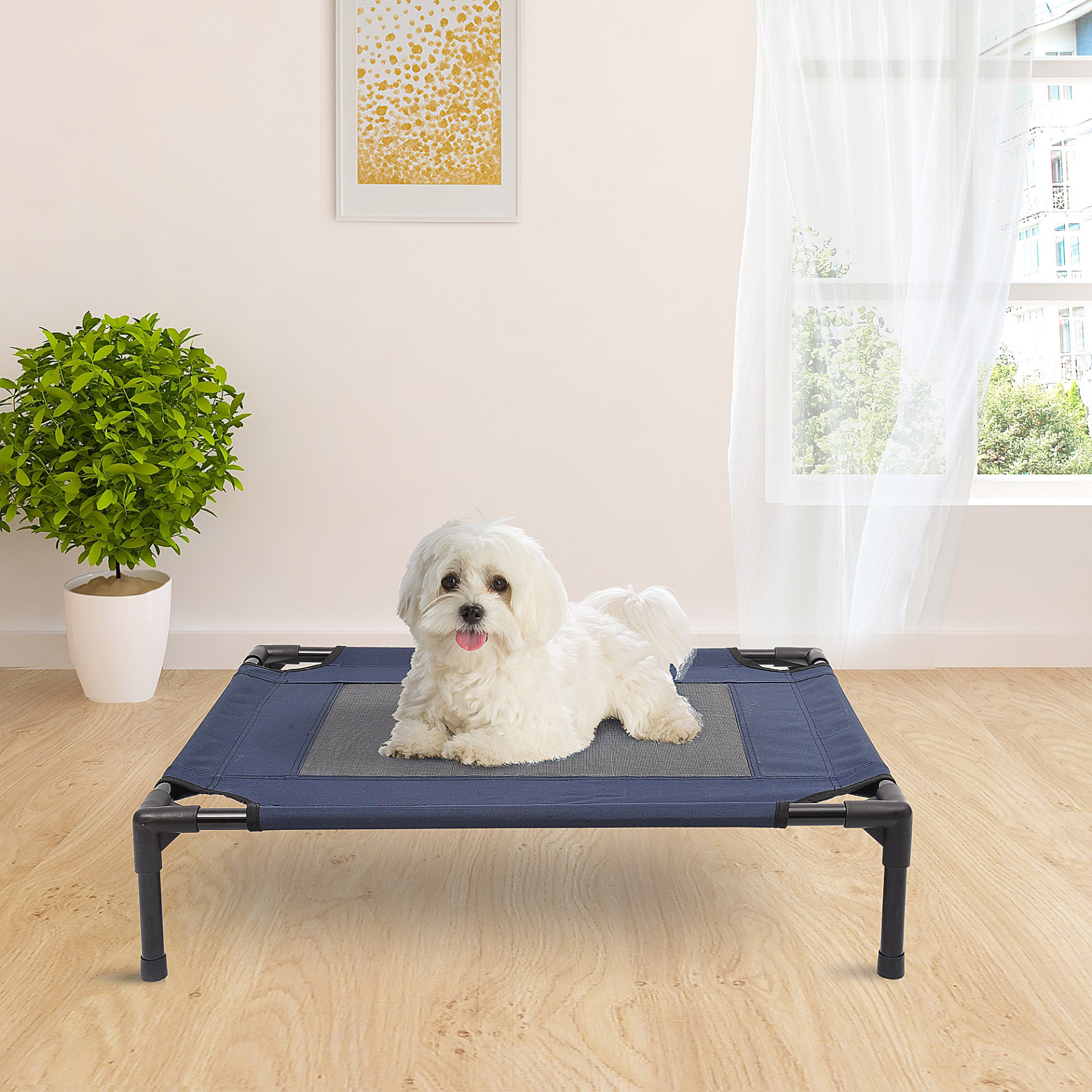 PawHut Raised Dog Bed Cat Elevated Lifted Puppy Pet Elevated Cot - Blue (Medium) | Portable Camping Basket Camping Dog Bed Cosy Camping Co.   