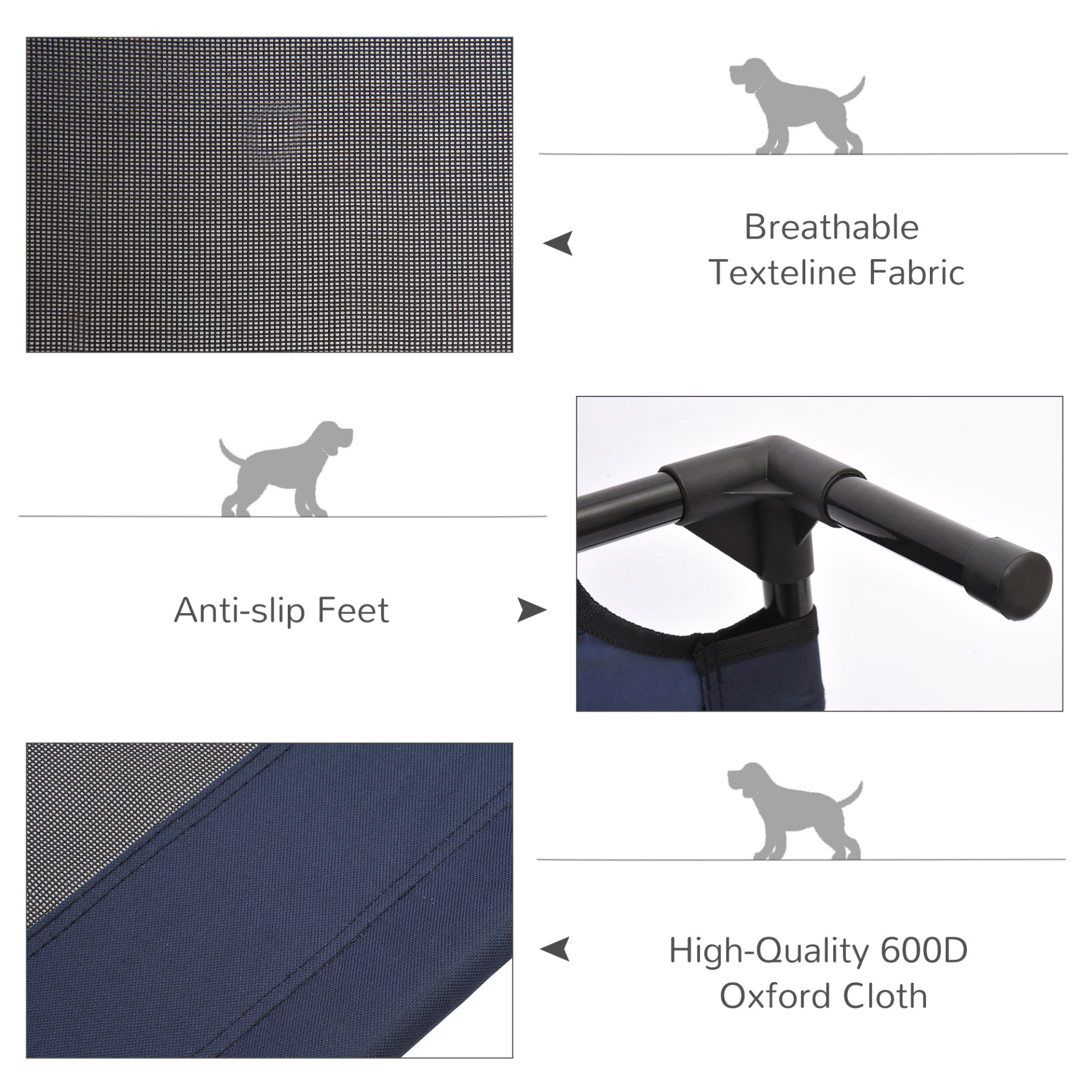 PawHut Raised Dog Bed Cat Elevated Lifted Puppy Pet Elevated Cot - Blue (Medium) | Portable Camping Basket Camping Dog Bed Cosy Camping Co.   