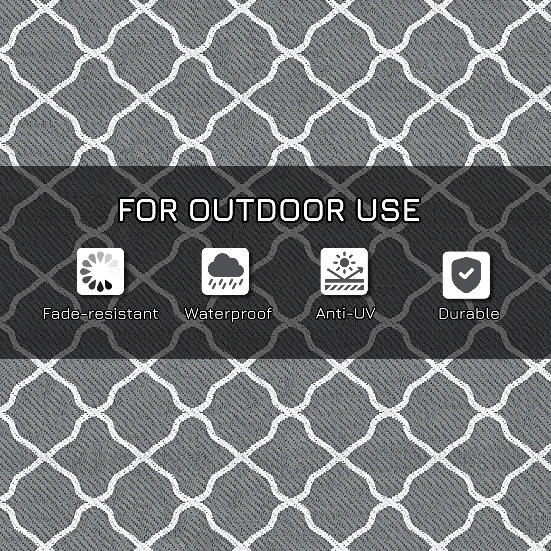 Outsunny Reversible Outdoor Rug - Waterproof Plastic Straw Mat with Carry Bag and Ground Stakes - Grey & White - 182 x 274 cm Camping Floor Mat Cosy Camping Co.   