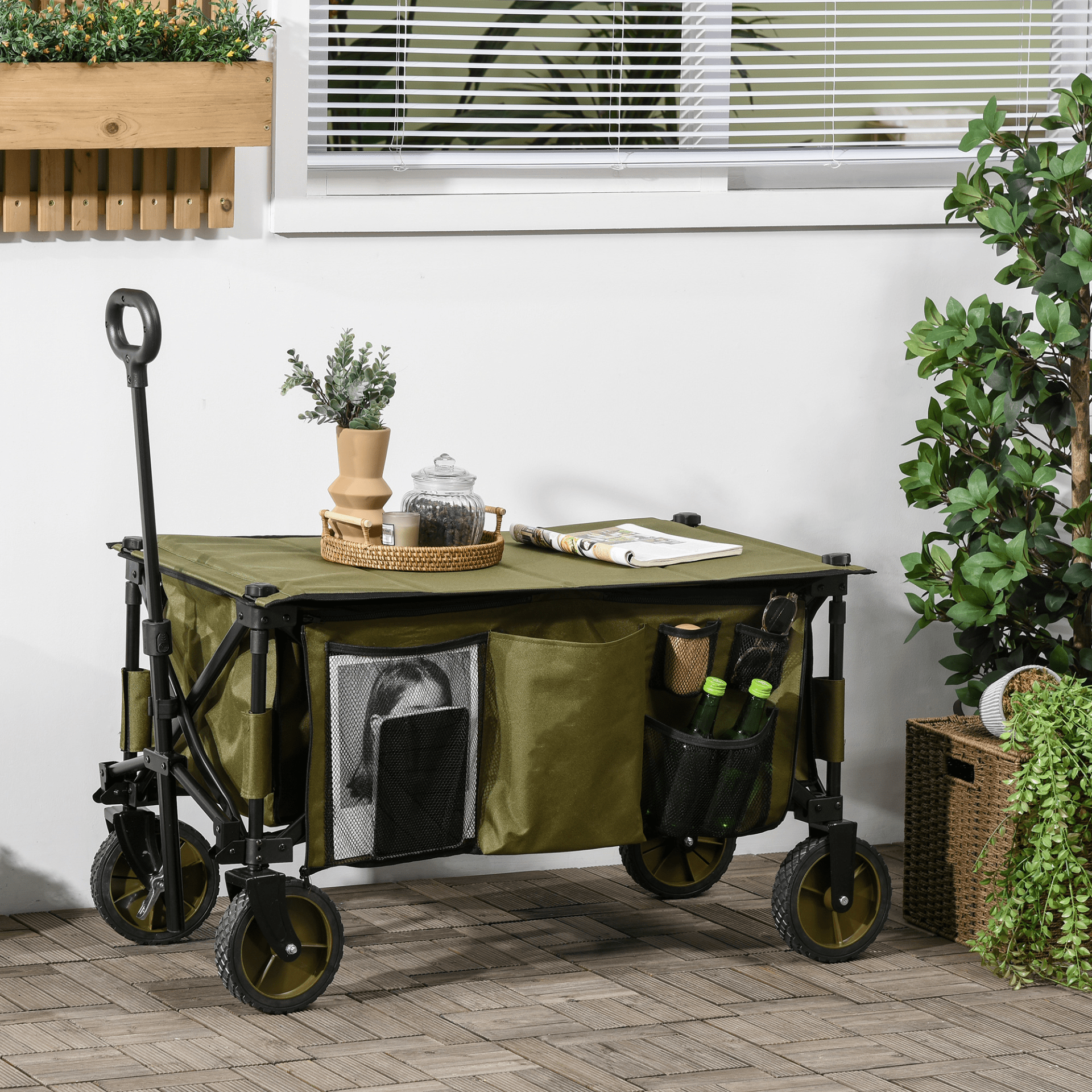Outsunny Folding Garden Trolley Camping Trolley Cosy Camping Co. Green  
