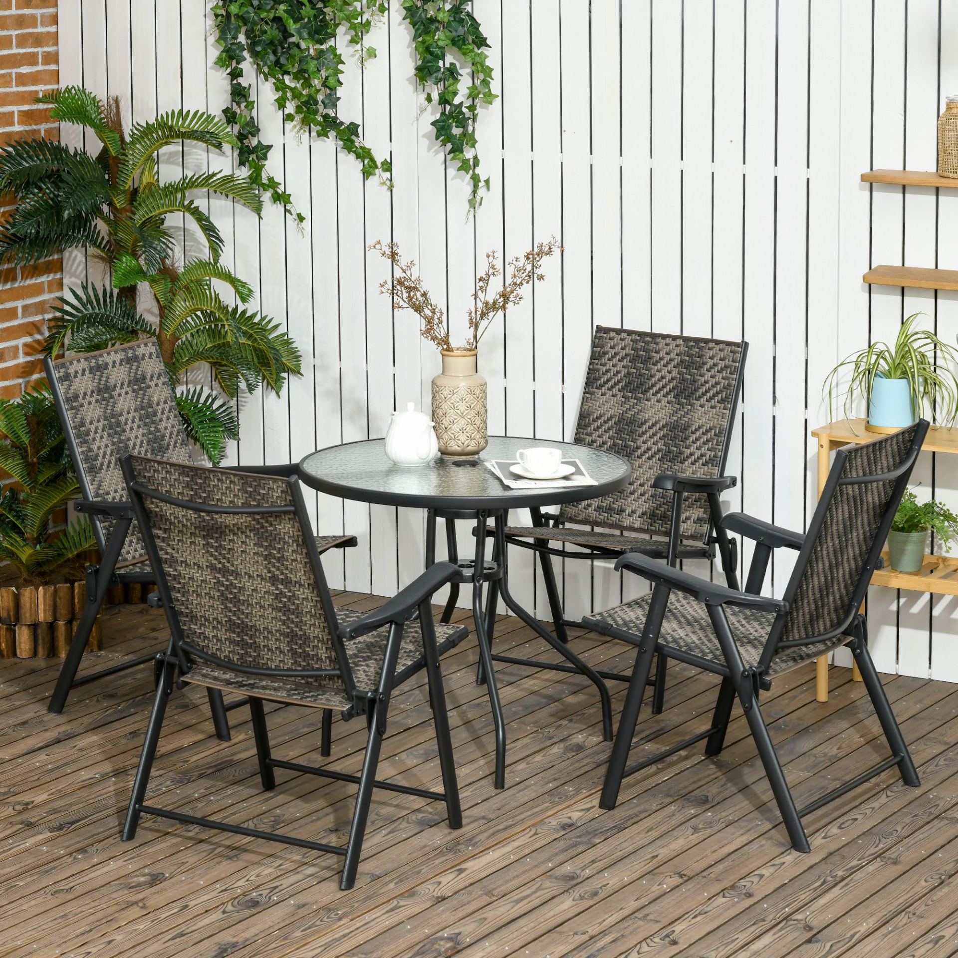 Outsunny 5-Piece PE Rattan Dining Set Camping Chair Cosy Camping Co. Grey  