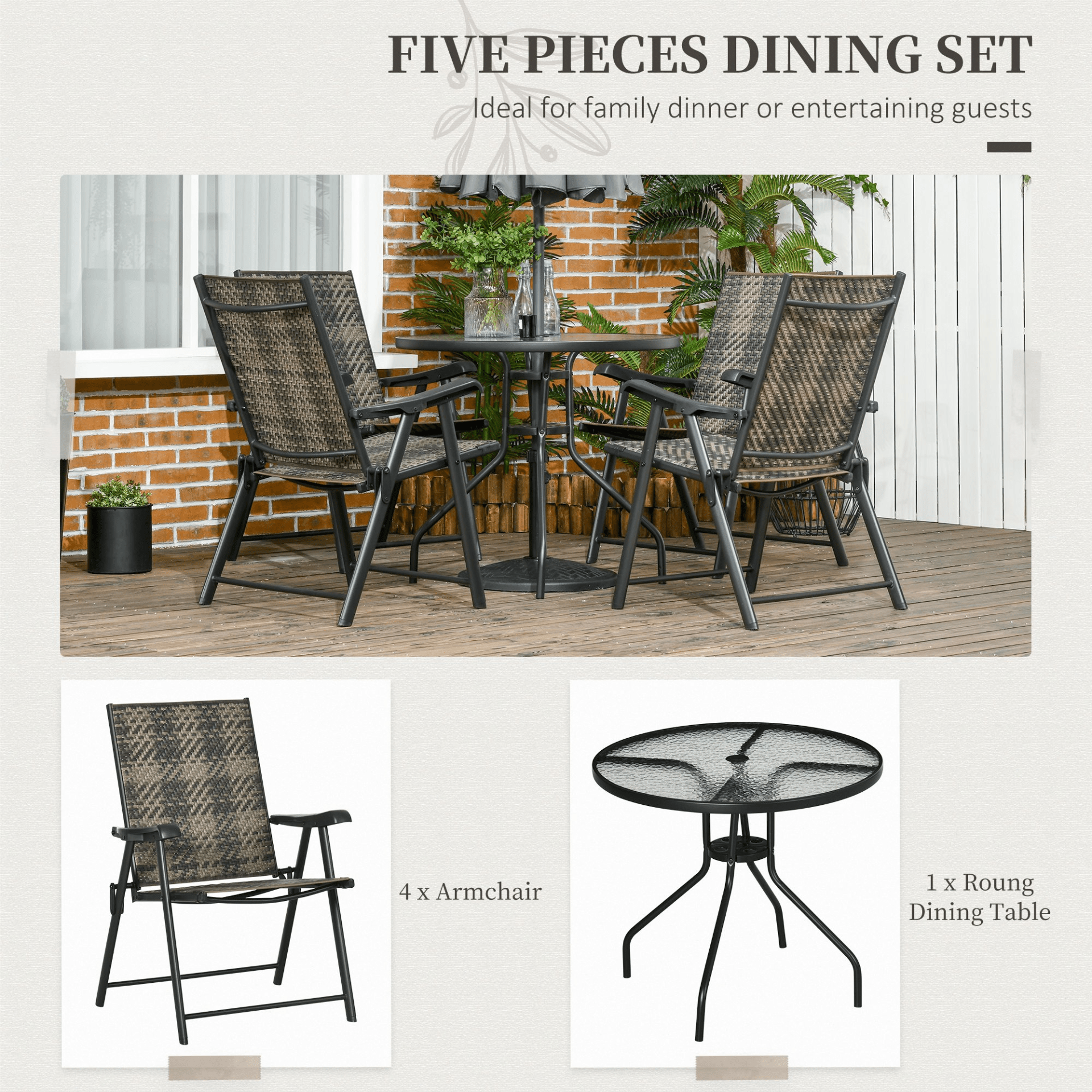 Outsunny 5-Piece PE Rattan Dining Set Camping Chair Cosy Camping Co.   