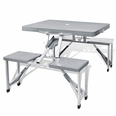 Foldable Camping Table Set with 4 Stools - Aluminium - Extra Light Grey Camping Table Cosy Camping Co. Grey  