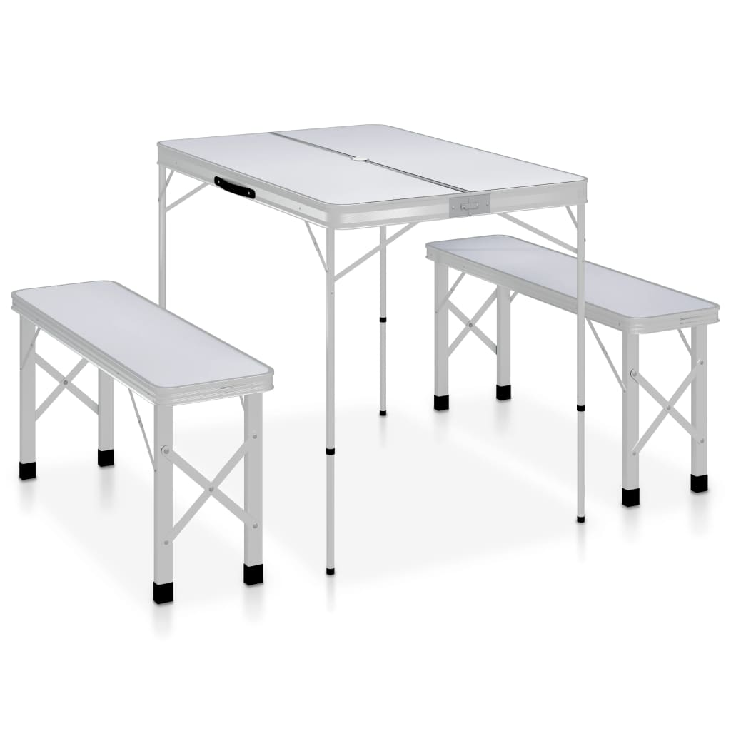 vidaXL Folding Camping Table with 2 Benches Aluminium White - Lightweight and Foldable Camping Table Cosy Camping Co. White  