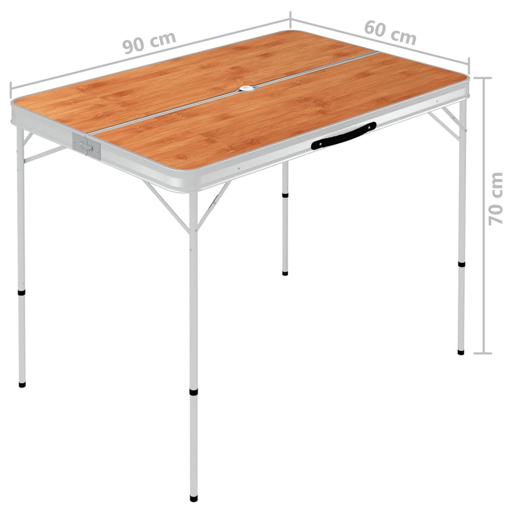 vidaXL Folding Camping Table with 2 Benches Aluminium Brown Camping Table Cosy Camping Co.   
