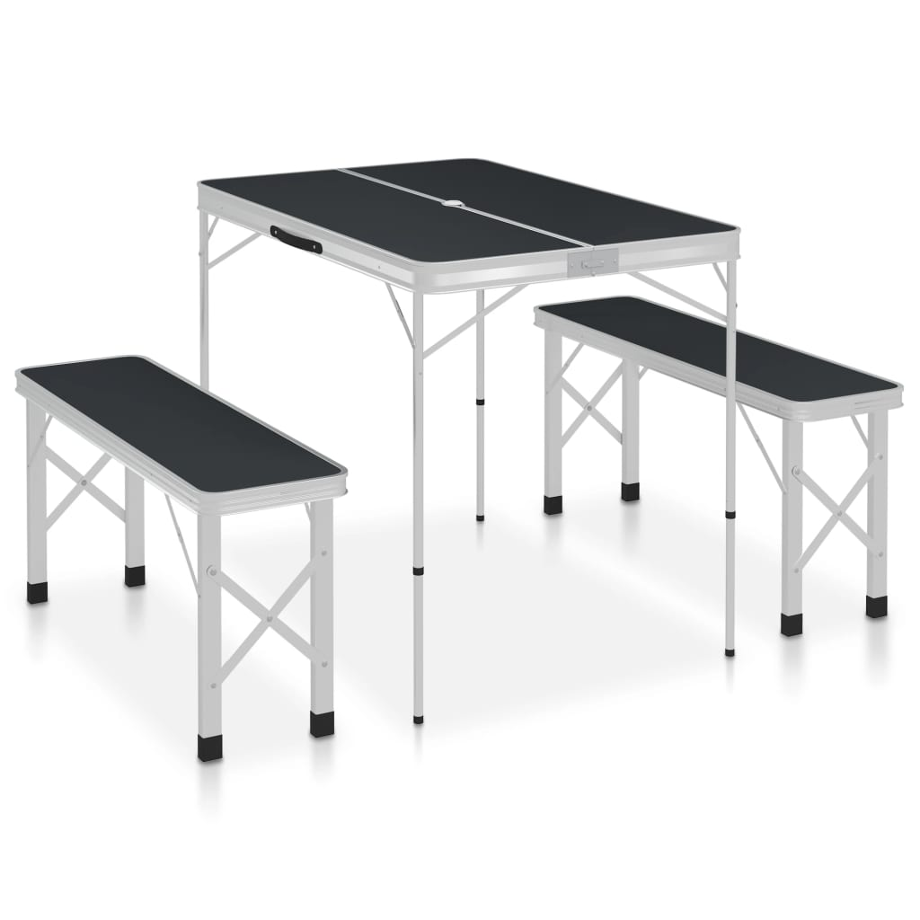 vidaXL Folding Camping Table with 2 Benches - Aluminium Grey Camping Table Cosy Camping Co. Grey  