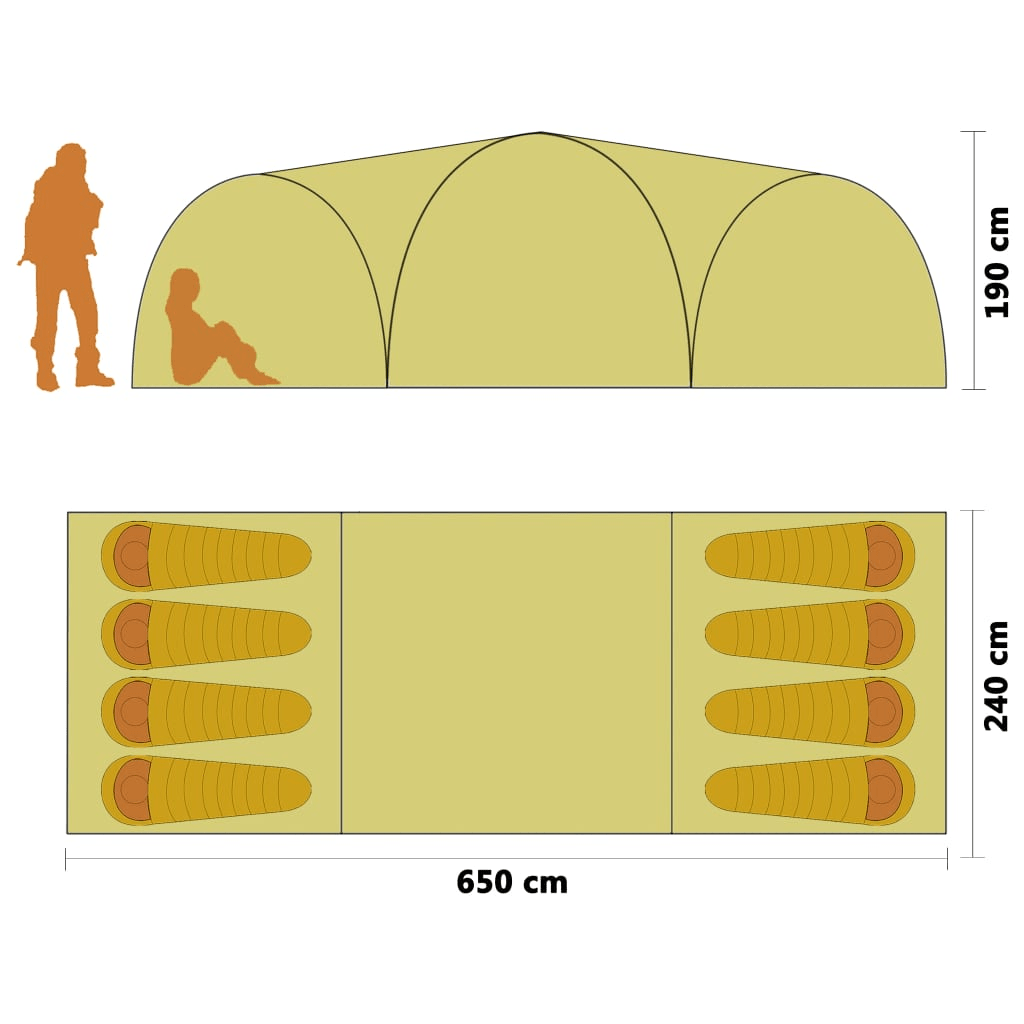 vidaXL Camping Igloo Tent 650x240x190 cm - Yellow, Spacious, Durable, and Well-Ventilated 8 Man Tent Cosy Camping Co.   