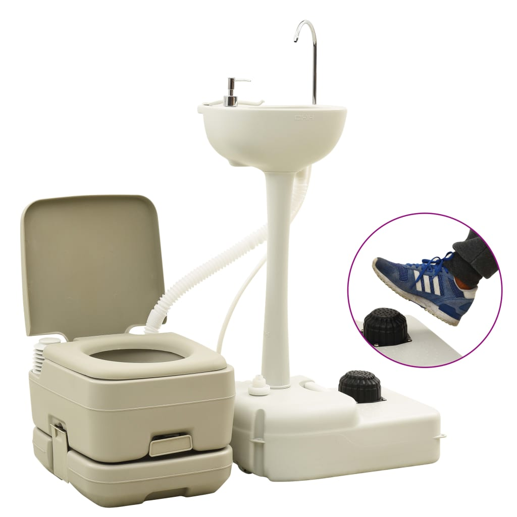 vidaXL Portable Camping Toilet 10+10L and Handwash Stand 20L Set Grey - Convenient and Comfortable Camping Essentials Portable Toilets Cosy Camping Co.   