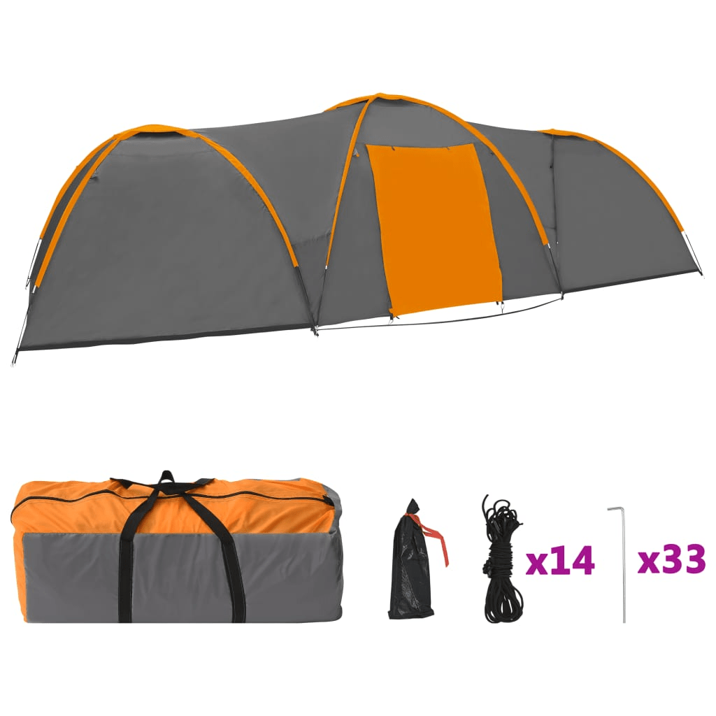 vidaXL Camping Igloo Tent 650x240x190 cm - Grey and Orange 8 Man Tent Cosy Camping Co.   