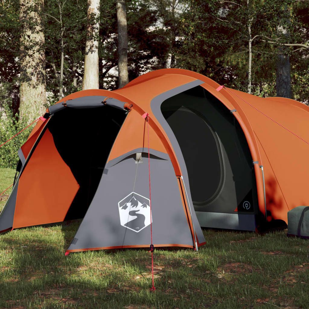 vidaXL Camping Tent Tunnel 3-Person - Grey and Orange - Waterproof 3 Man Tent Cosy Camping Co. Orange  