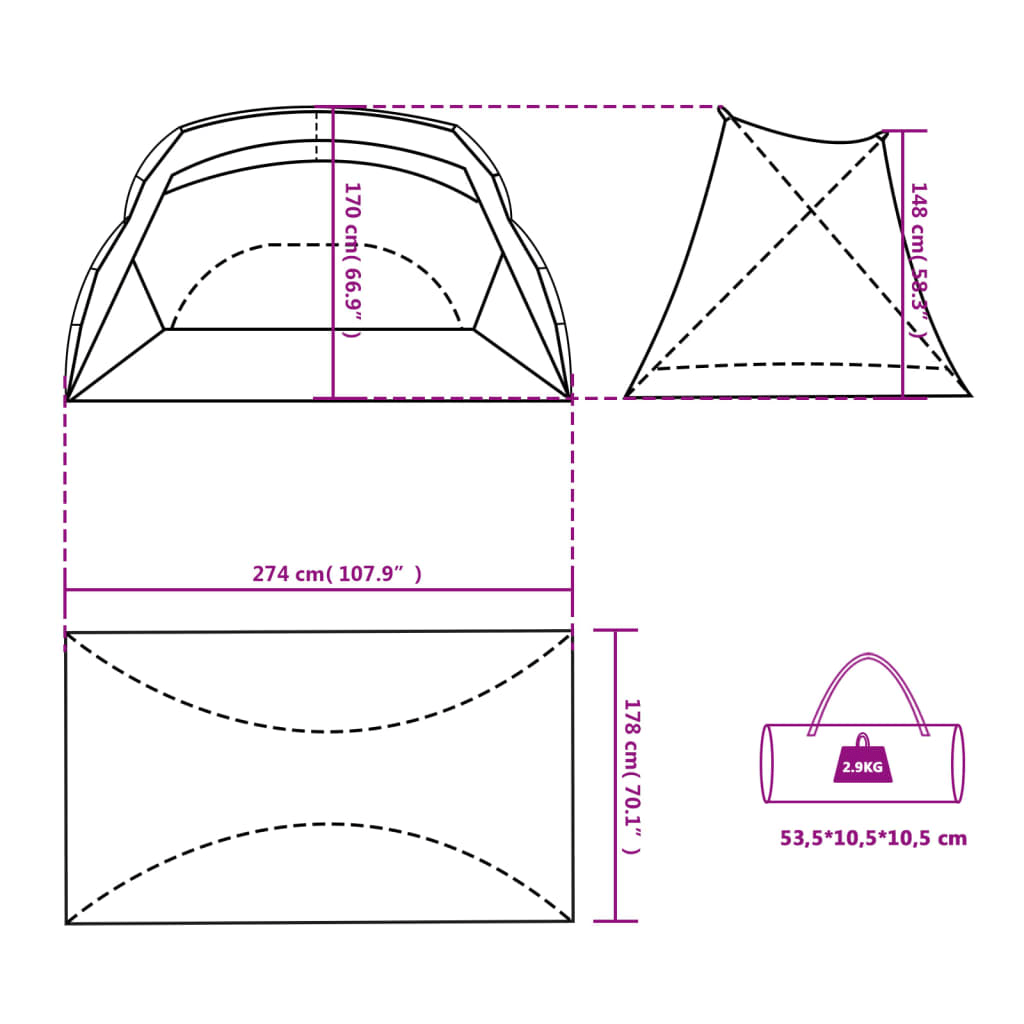 vidaXL Beach Tent Grey 274x178x170/148 cm - Waterproof and Wind Resistant Beach Tent Cosy Camping Co.   