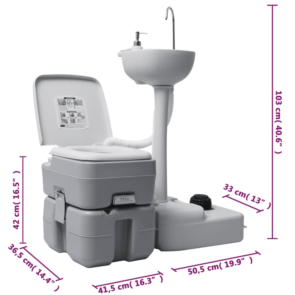 vidaXL Portable Camping Toilet and Handwash Stand Set with Water Tank - Convenient and Hygienic Solution for Outdoor Activities Portable Toilets Cosy Camping Co.   