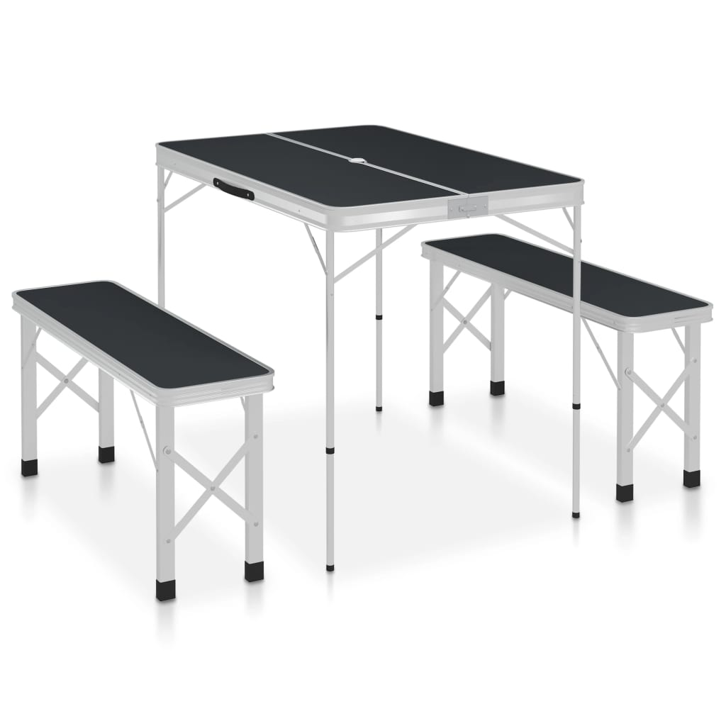 vidaXL Folding Camping Table with 2 Benches - Aluminium Grey Camping Table Cosy Camping Co.   