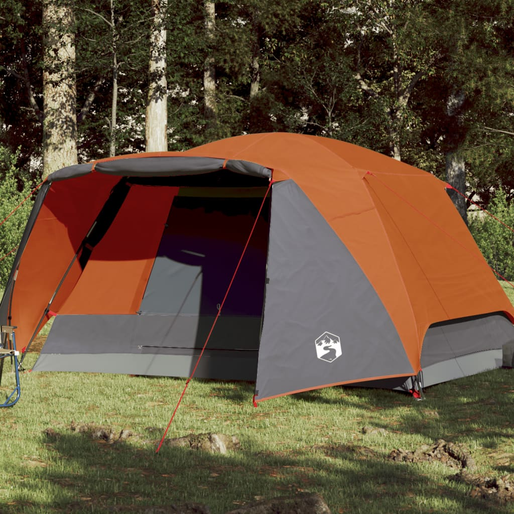 vidaXL Family Tent with Porch - 6-Person Grey and Orange, Waterproof Camping Tent 6 Man Tent Cosy Camping Co. Orange  