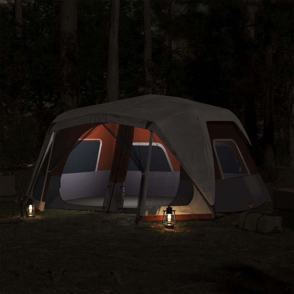 vidaXL Family Tent with LED Lights - 10-Person - Light Grey and Orange - Quick Release 10 Man Tent Cosy Camping Co.   