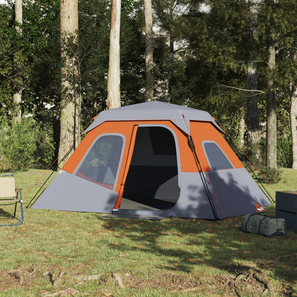 vidaXL Family Tent 6-Person Grey and Orange - Quick Release, Waterproof 6 Man Tent Cosy Camping Co. Orange  