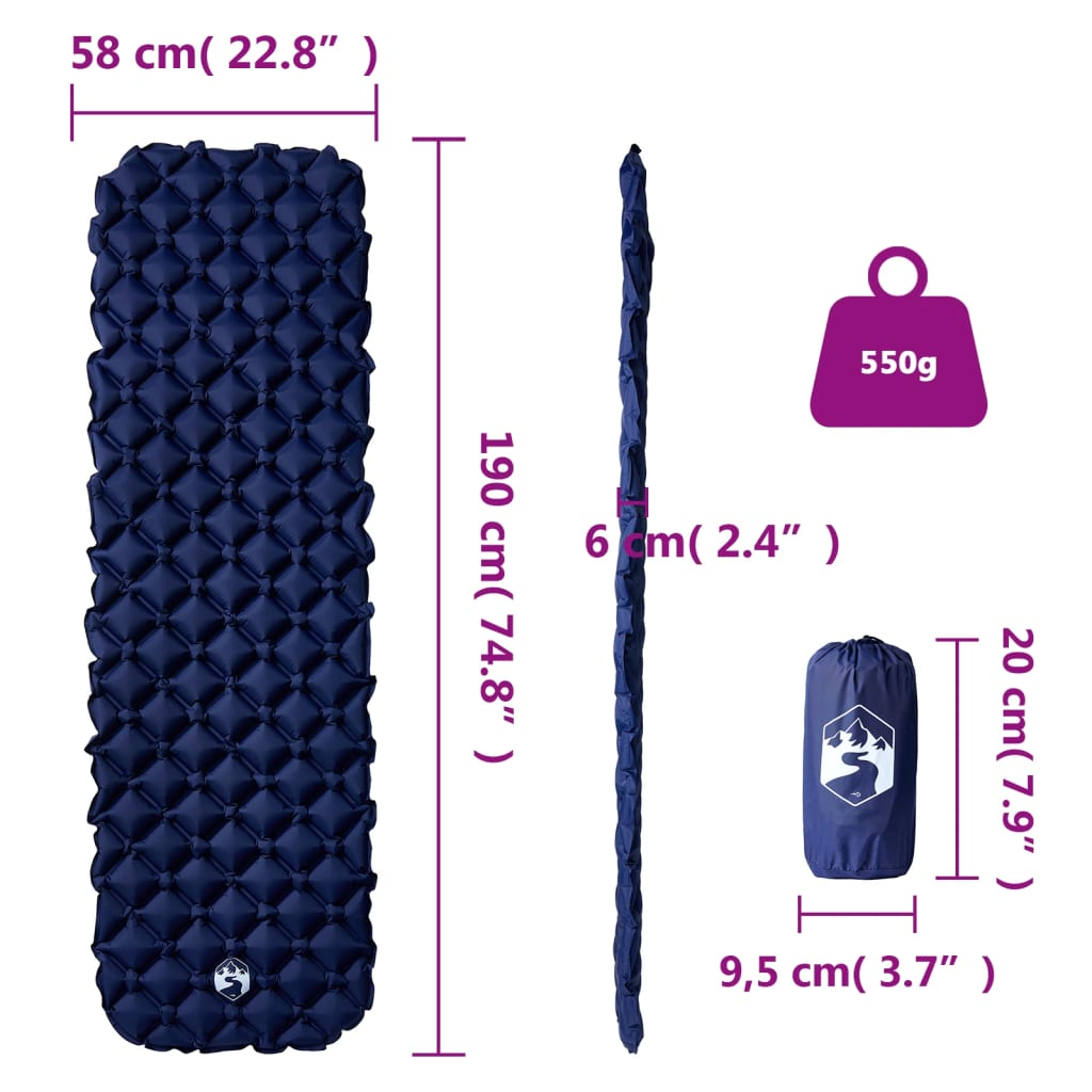 vidaXL Inflating Camping Mattress 1-Person Navy Blue 190x58x6 cm - Durable, Comfortable, and Portable Sleeping Mats and Airbeds Cosy Camping Co.   