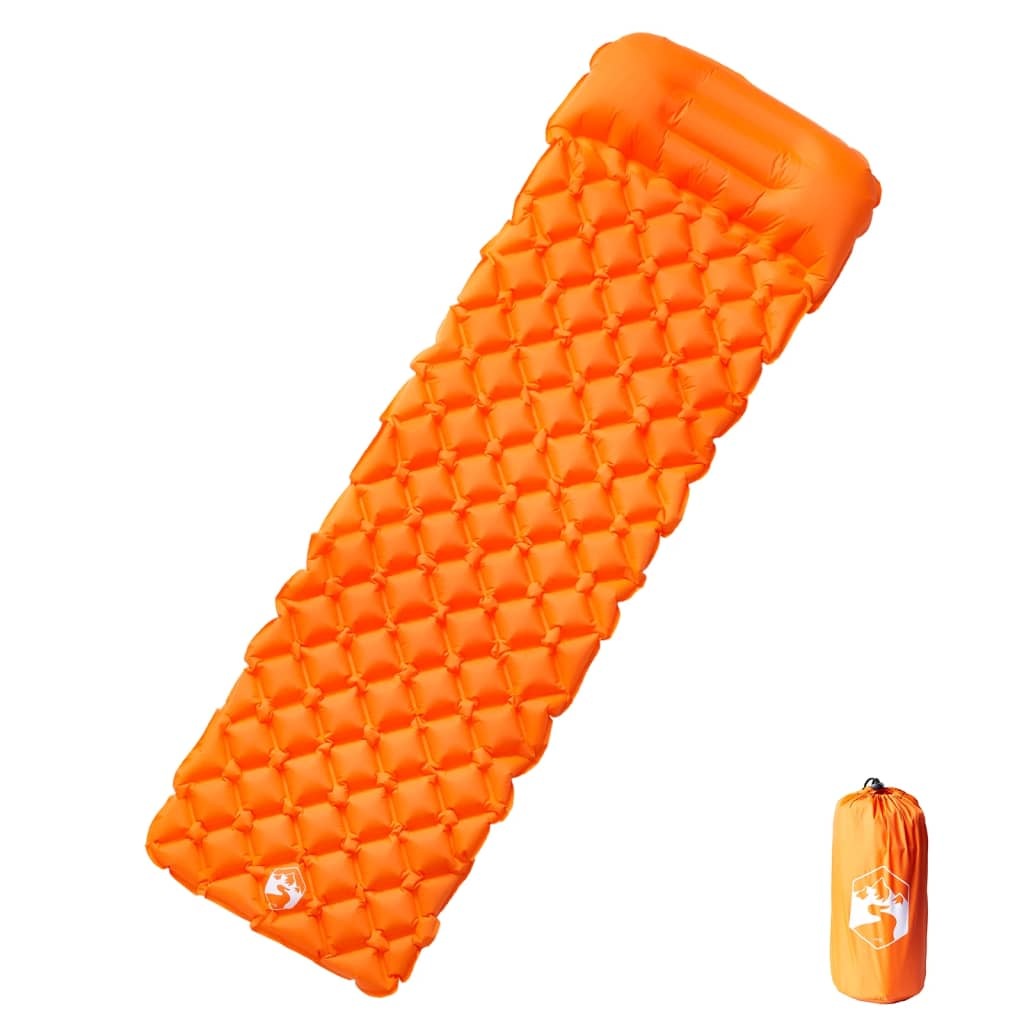 vidaXL Inflating Camping Mattress with Pillow 1-Person Orange Sleeping Mats and Airbeds Cosy Camping Co. Orange  