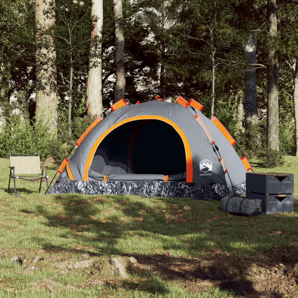 vidaXL Camping Tent 4-Person Grey and Orange Quick Release - Waterproof, Easy Setup, Good Ventilation, Lightweight and Portable Sleeping Mats and Airbeds Cosy Camping Co.   