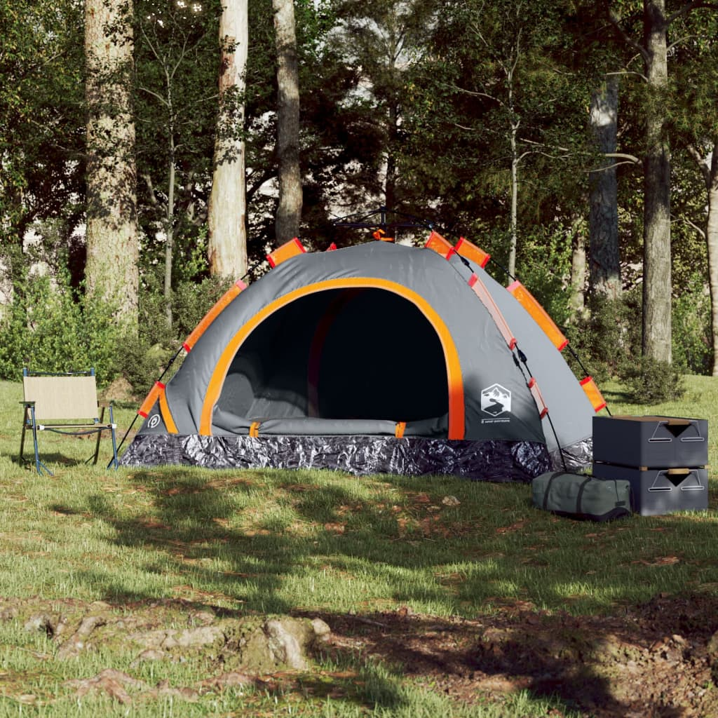 vidaXL Camping Tent 3-Person Grey and Orange Quick Release - Waterproof, Quick-Release System, Good Ventilation, Lightweight and Portable 3 Man Tent Cosy Camping Co.   