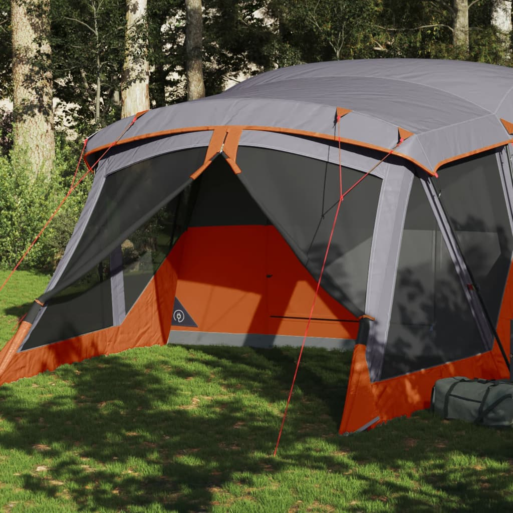 vidaXL Camping Tent with Porch - 4-Person Grey and Orange Waterproof 4 Man Tent Cosy Camping Co. Orange  