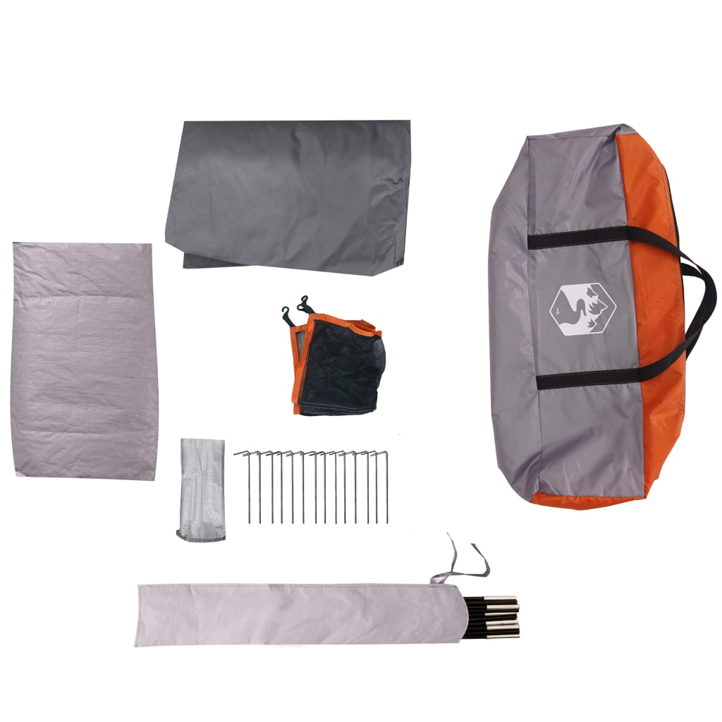 vidaXL Camping Tent with Porch - 4-Person Grey and Orange Waterproof 4 Man Tent Cosy Camping Co.   