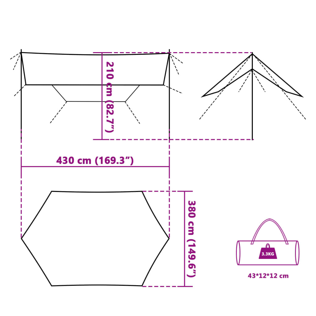vidaXL Camping Tarp Grey and Orange 430x380x210 cm - Waterproof, Wind Resistant, Lightweight Tarp Cosy Camping Co.   