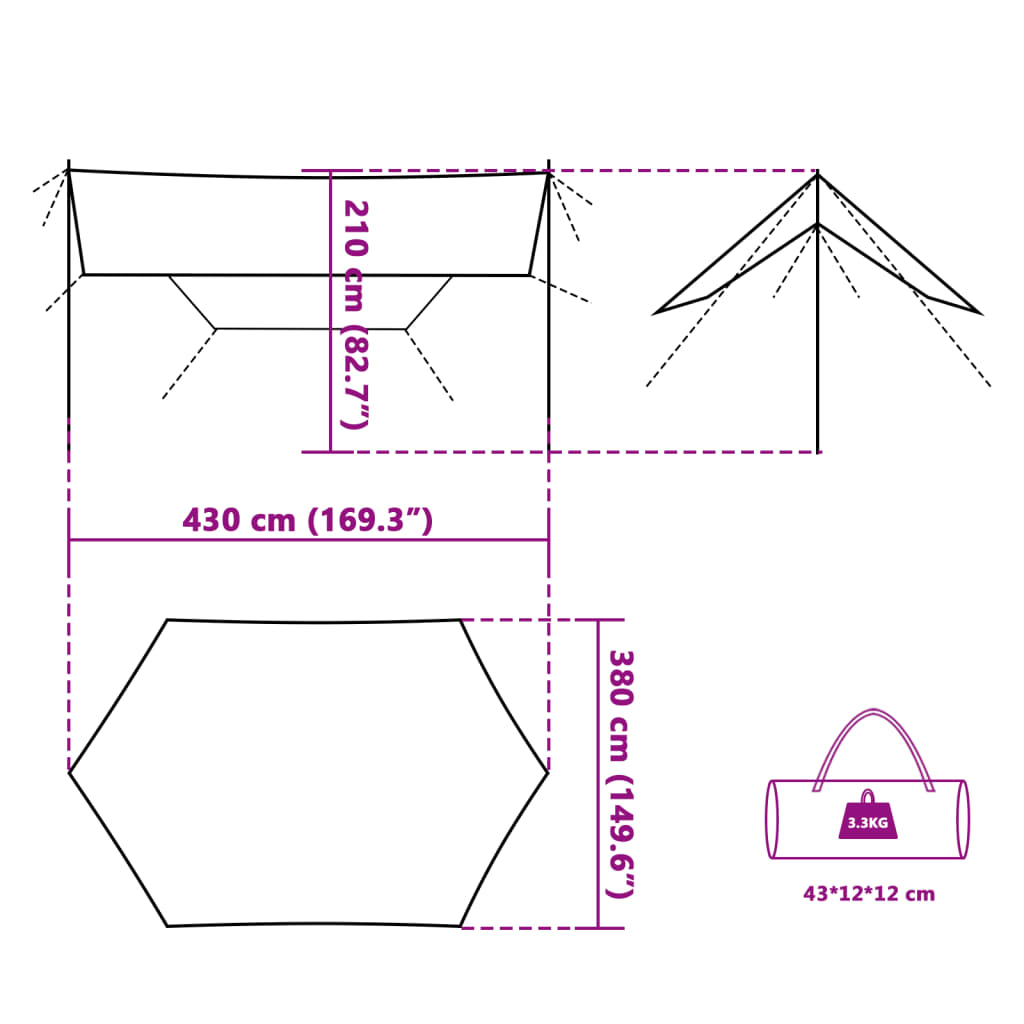 vidaXL Camping Tarp Blue 430x380x210 cm - Waterproof, Lightweight, and Versatile Tarp Cosy Camping Co.   