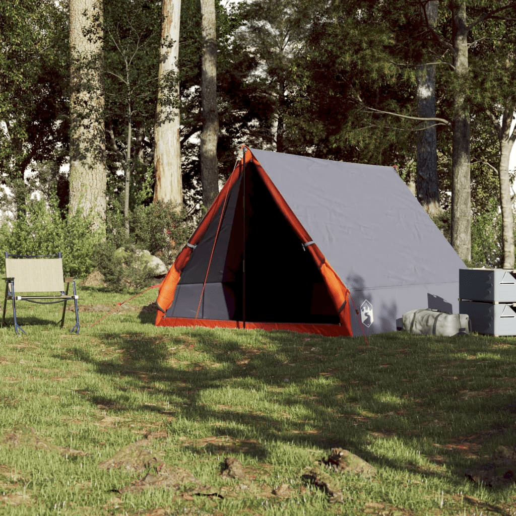 vidaXL Camping Tent A-Frame 2-Person - Grey and Orange Waterproof 2 Man Tent Cosy Camping Co.   