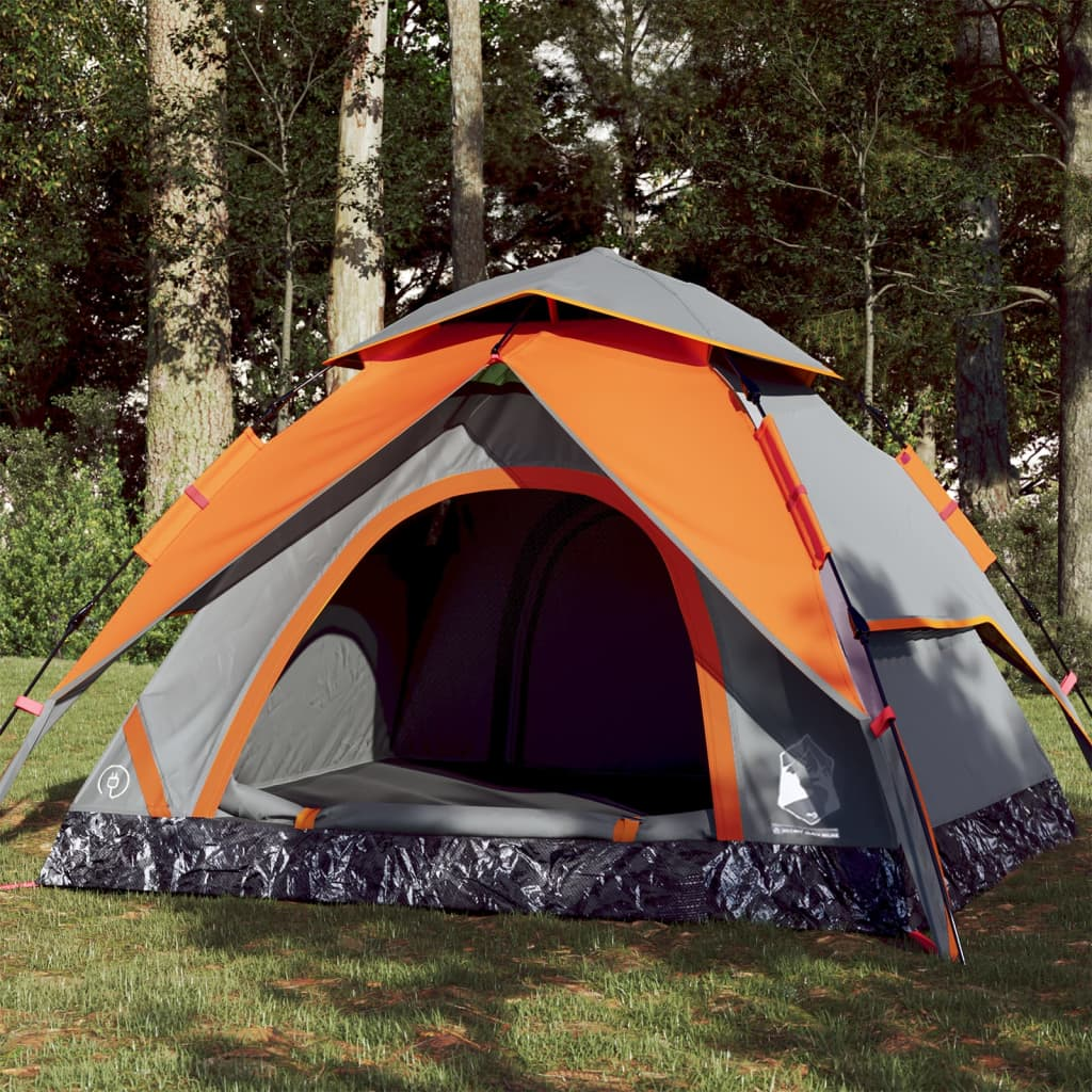vidaXL Camping Tent Dome 4-Person Grey and Orange Quick Release - Stay Dry and Comfortable on Your Adventures 4 Man Tent Cosy Camping Co. Grey  