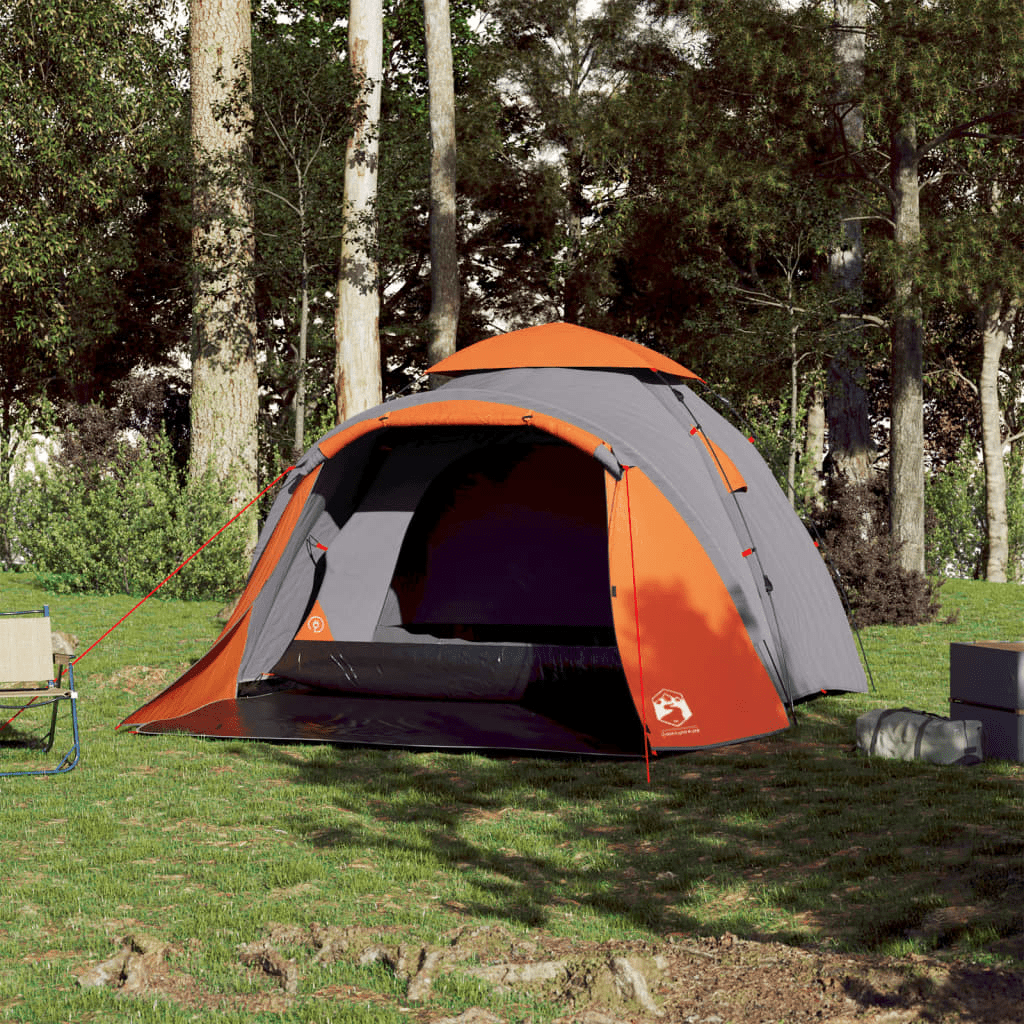 vidaXL Camping Tent Dome 3-Person Grey and Orange Quick Release 3 Man Tent Cosy Camping Co.   