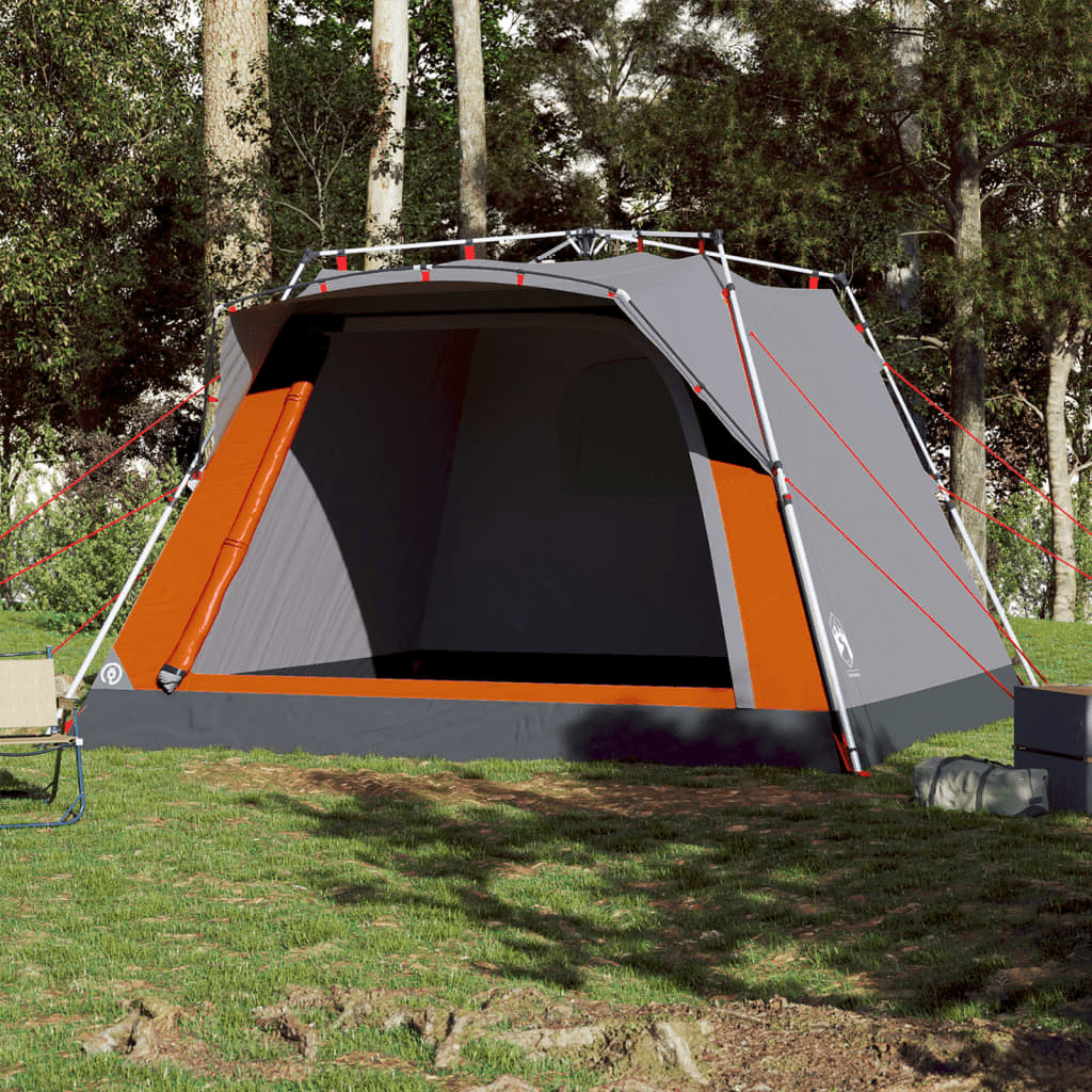 vidaXL Camping Tent Cabin 4-Person Grey and Orange Quick Release 4 Man Tent Cosy Camping Co.   