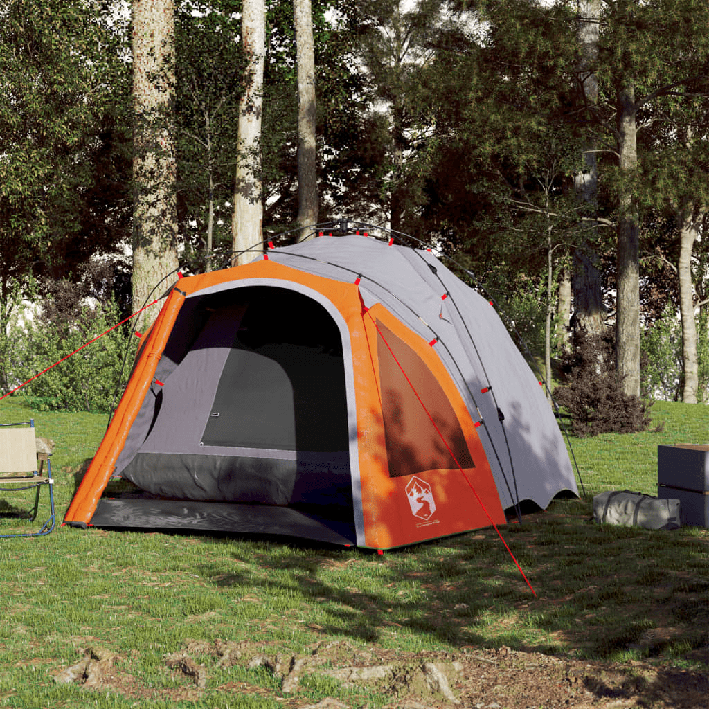 vidaXL Camping Tent Dome 3-Person Grey and Orange Quick Release 3 Man Tent Cosy Camping Co.   