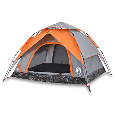 vidaXL Camping Tent Dome - 3-Person Grey and Orange Quick Release 3 Man Tent Cosy Camping Co.   